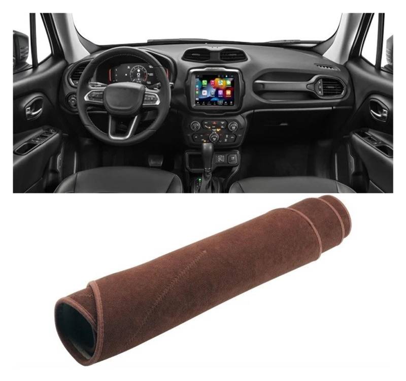 Armaturenbrettabdeckung Matte Für Jeep Für Renegade 2015-2023 LHD Auto Dashboard Abdeckung Vermeiden Licht Pad Anti-Uv Teppich Nicht-Slip Matte(B Brown) von YAKISA