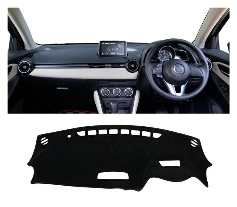 Armaturenbrettabdeckung Matte Für Mazda 2 DJ DL 2015 2016 2017 2018 2019 2020 2021 2022 2023 Auto Dashboard Abdeckung Sonnenschutz Matte Vermeiden Licht Pad Non-Slip Teppich(A RHD Black Side) von YAKISA