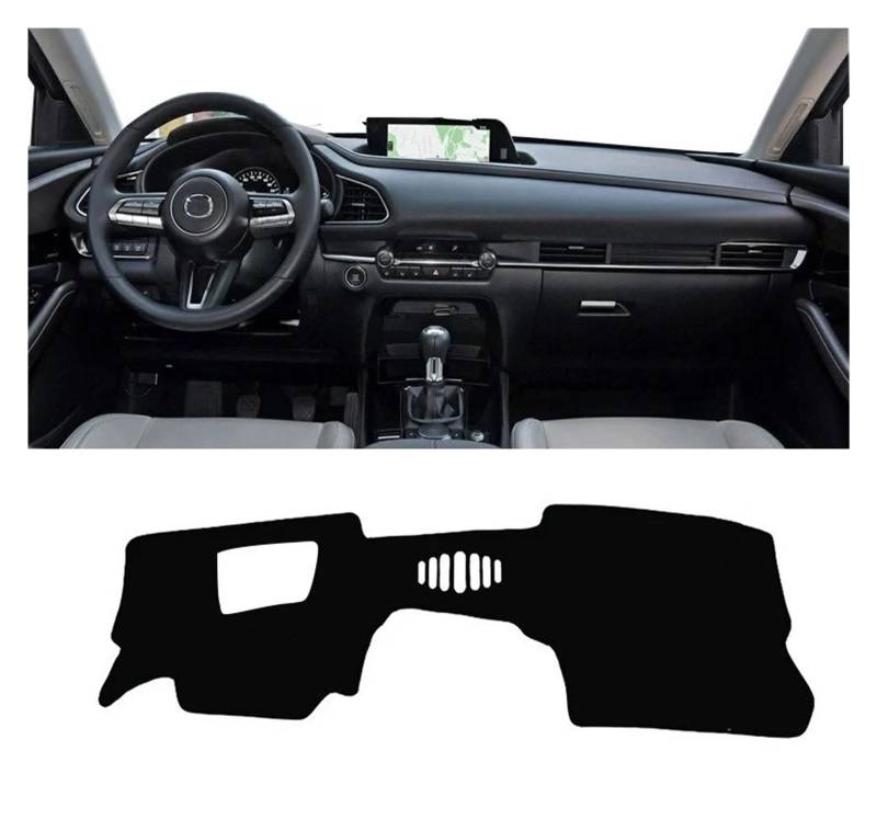 Armaturenbrettabdeckung Matte Für Mazda Für CX-30 CX30 DM 2019 2020 2021 2022 2023 Auto Dashboard Abdeckung Dash Matte Sonnenschutz Anti-Uv Nicht-Slip Pad Zubehör(A LHD with HUD Black) von YAKISA