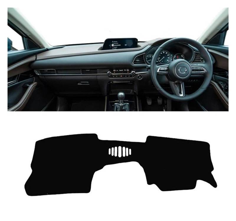 Armaturenbrettabdeckung Matte Für Mazda Für CX-30 CX30 DM 2019 2020 2021 2022 2023 Auto Dashboard Abdeckung Dash Matte Sonnenschutz Anti-Uv Nicht-Slip Pad Zubehör(A RHD NO HUD Black) von YAKISA