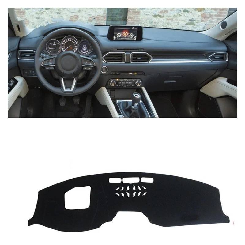 Armaturenbrettabdeckung Matte Für Mazda Für CX-5 CX5 KF 2017-2023 Auto Dashboard Sonnenschutz Abdeckung Instrument Schreibtisch Nicht-Slip Matte Zubehör(LHD with HUD Black) von YAKISA