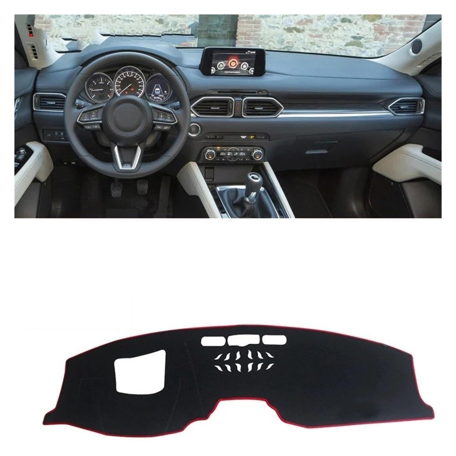 Armaturenbrettabdeckung Matte Für Mazda Für CX-5 CX5 KF 2017-2023 Auto Dashboard Sonnenschutz Abdeckung Instrument Schreibtisch Nicht-Slip Matte Zubehör(LHD with HUD Red) von YAKISA