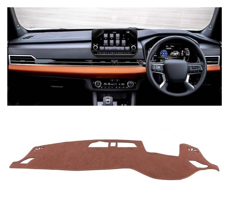 Armaturenbrettabdeckung Matte Für Mitsubishi Für Outlander Für PHEV IV 4 MK4 2022-2024 Auto Dashboard Abdeckung Dash Matte Sonnenschutz Nicht-Slip Pad Zubehör(RHD Brown with HUD) von YAKISA