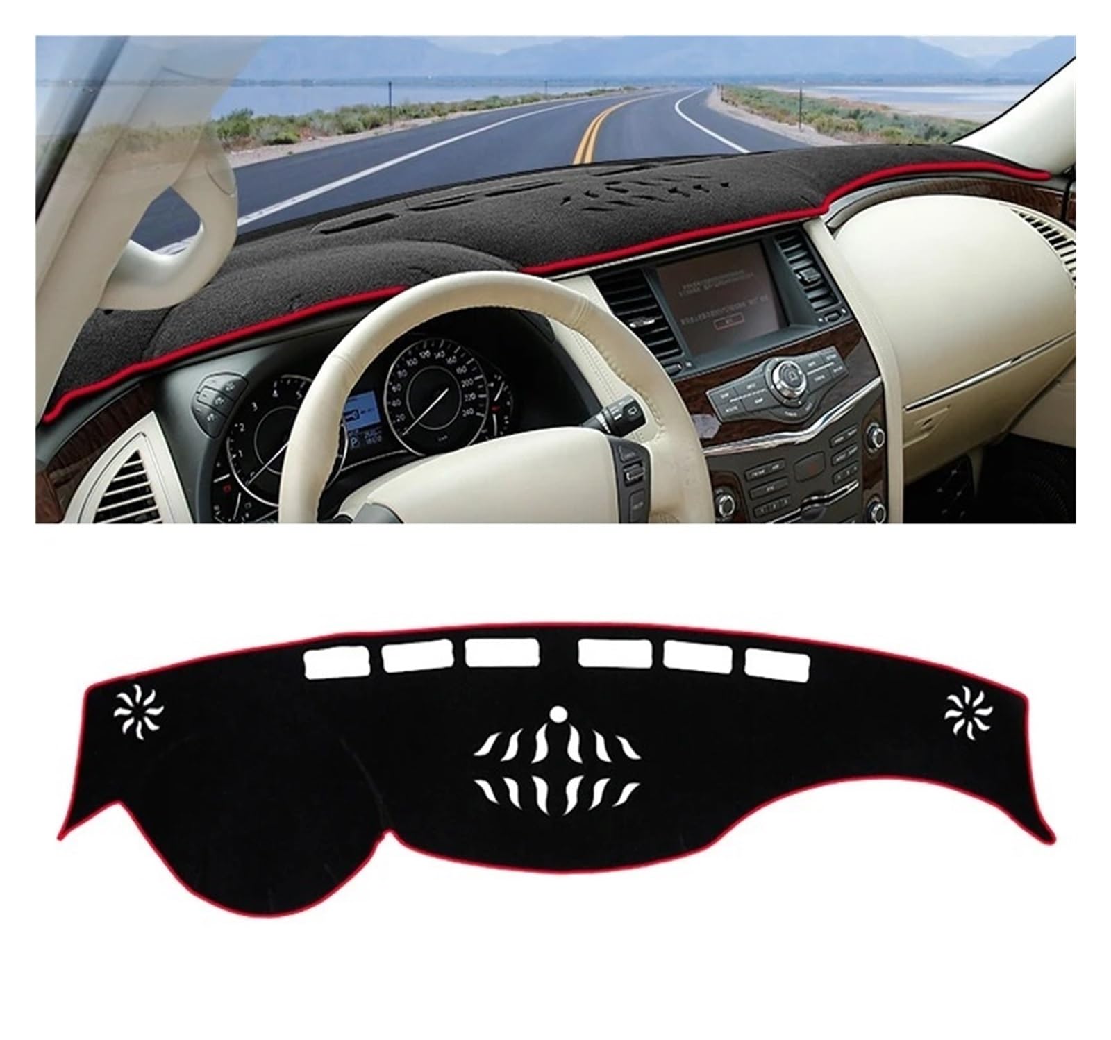 Armaturenbrettabdeckung Matte Für Nissan Für Patrol Y62 Für Armada 2010-2023 Auto Dashboard Abdeckung Matten Vermeiden Licht Pad Teppiche(A Red Side LHD) von YAKISA