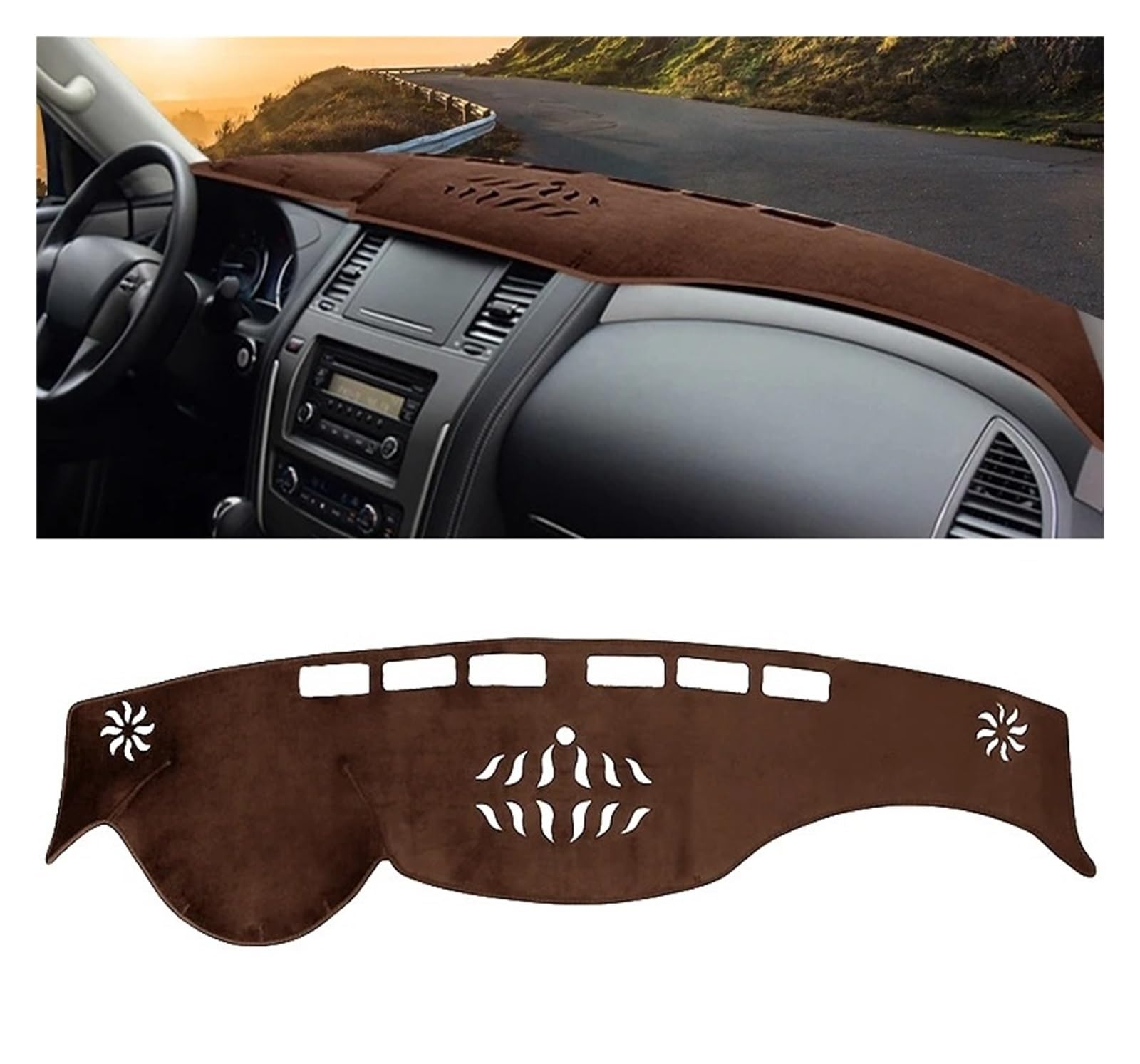 Armaturenbrettabdeckung Matte Für Nissan Für Patrol Y62 Für Armada 2010-2023 Auto Dashboard Abdeckung Matten Vermeiden Licht Pad Teppiche(B Brown LHD) von YAKISA