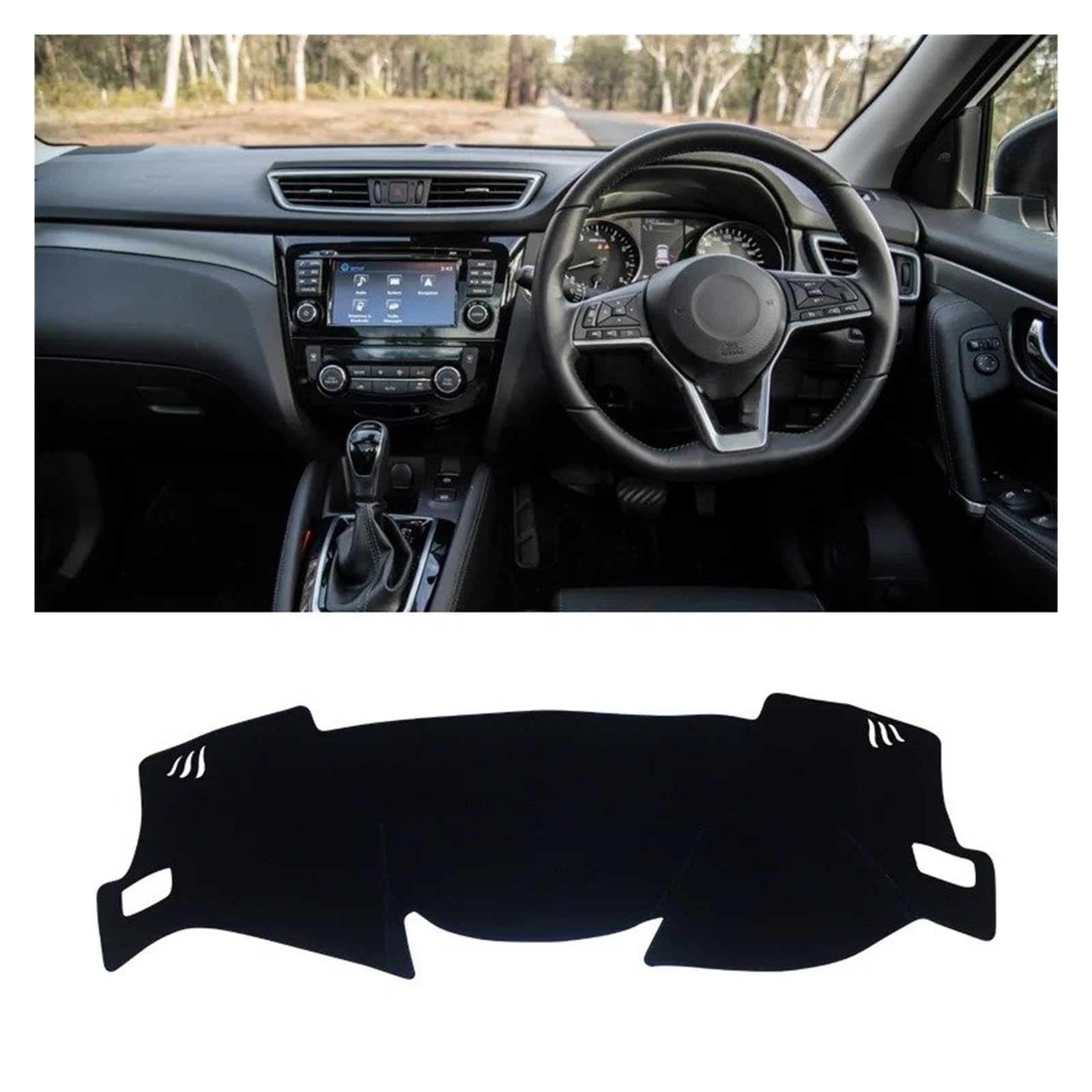 Armaturenbrettabdeckung Matte Für Nissan Für Qashqai J11 2014-2020 Auto Dashboard Sonnenschutz Abdeckung Instrument Schreibtisch Nicht-Slip Matte Zubehör(RHD Black Side) von YAKISA