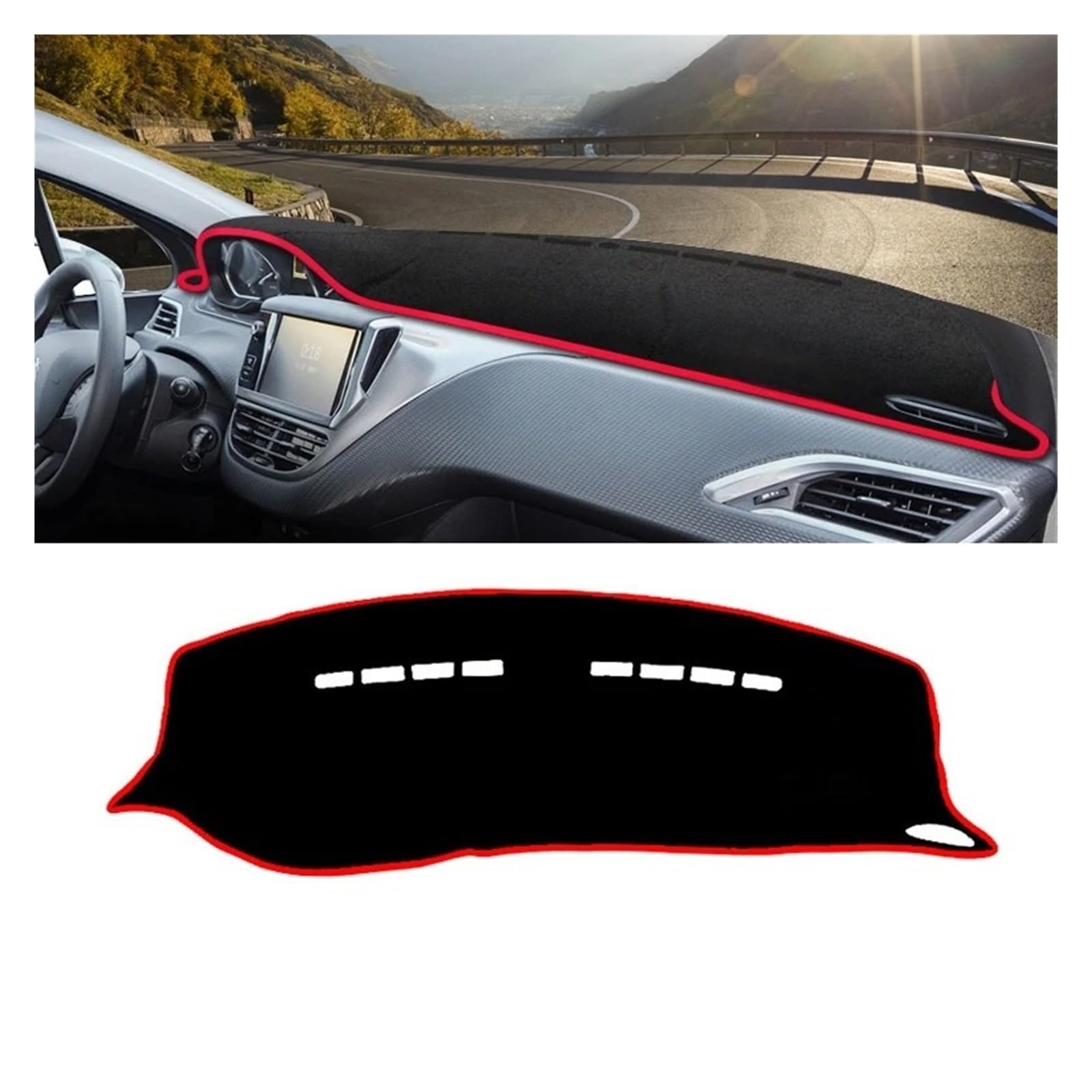 Armaturenbrettabdeckung Matte Für Peugeot 2008 2013 2014 2015 2016 2017 2018 Zubehör Auto Dashboard Abdeckung Dash Matte Sonnenschutz Nicht-Slip Pad Zubehör(A Red Side LHD) von YAKISA