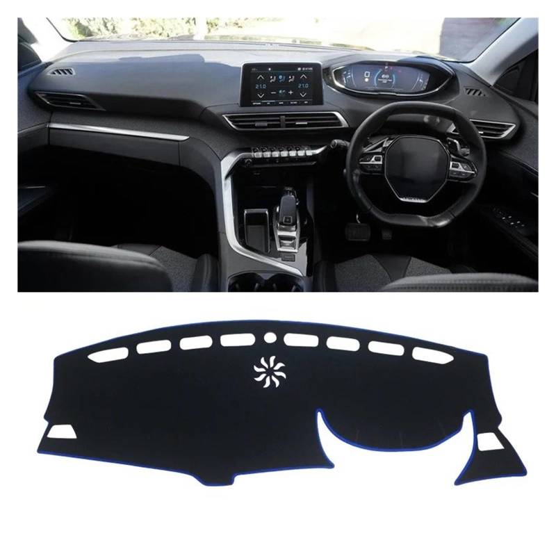 Armaturenbrettabdeckung Matte Für Peugeot 3008 5008 GT Für Hybrid 2016-2023 Auto Dashboard Sonnenschutz Abdeckung Nicht-Slip Matte Zubehör(A RHD Blue Side) von YAKISA