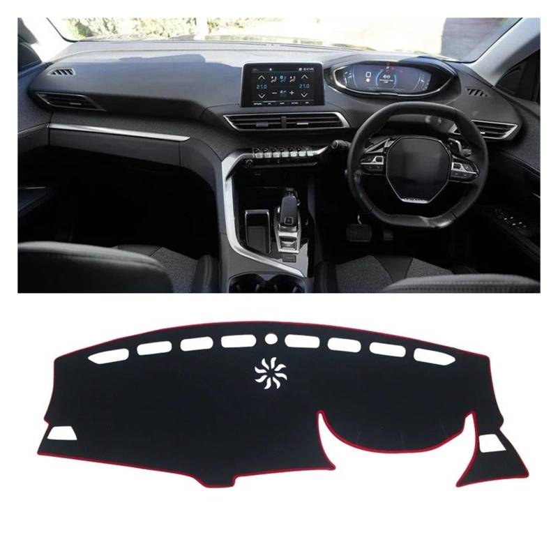 Armaturenbrettabdeckung Matte Für Peugeot 3008 5008 GT Für Hybrid 2016-2023 Auto Dashboard Sonnenschutz Abdeckung Nicht-Slip Matte Zubehör(A RHD Red Side) von YAKISA