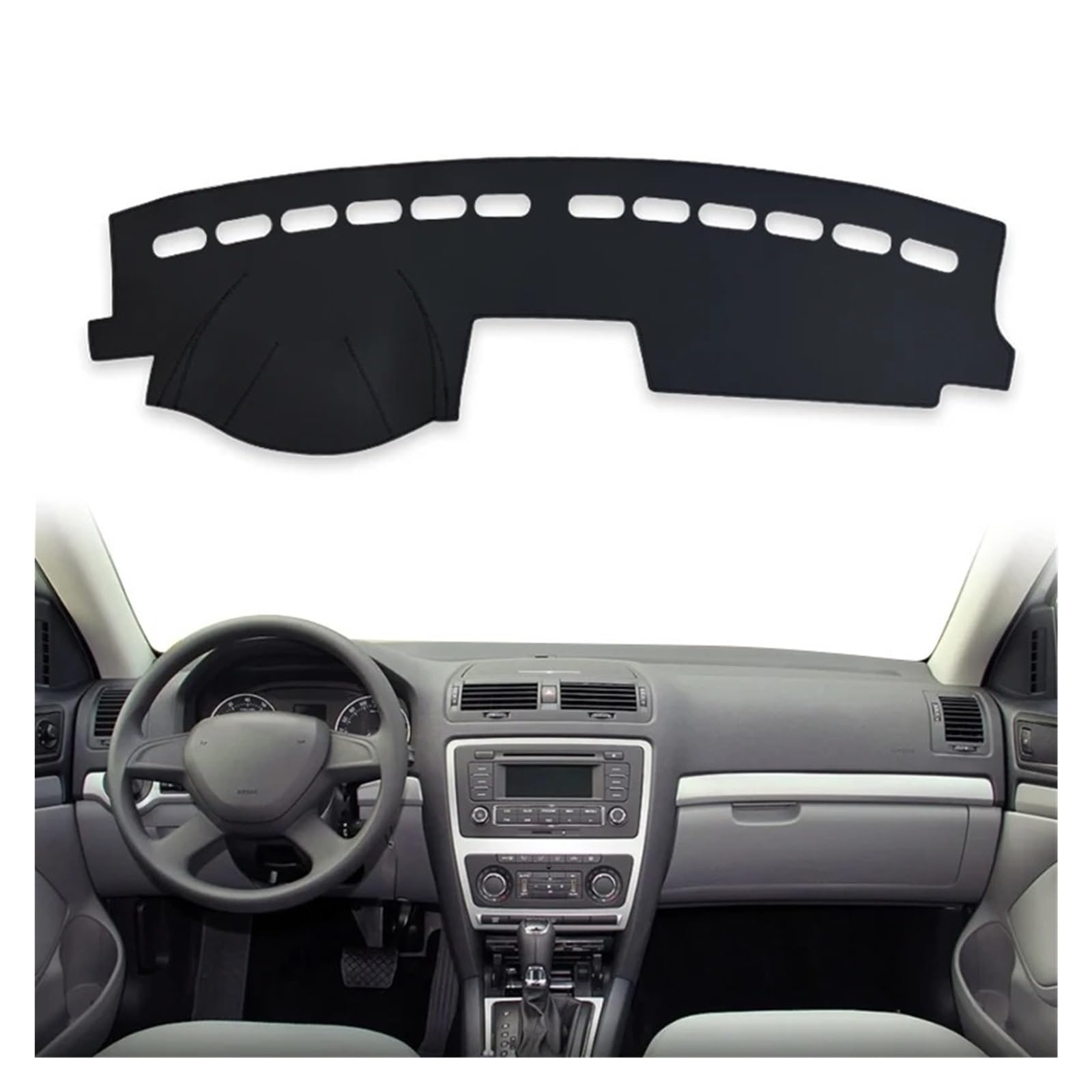 Armaturenbrettabdeckung Matte Für Skoda Für Octavia 2007-2014 LHD Auto Dashboard Abdeckungen Auto Matten Sonnenschutz Instrume Panel Zubehör von YAKISA