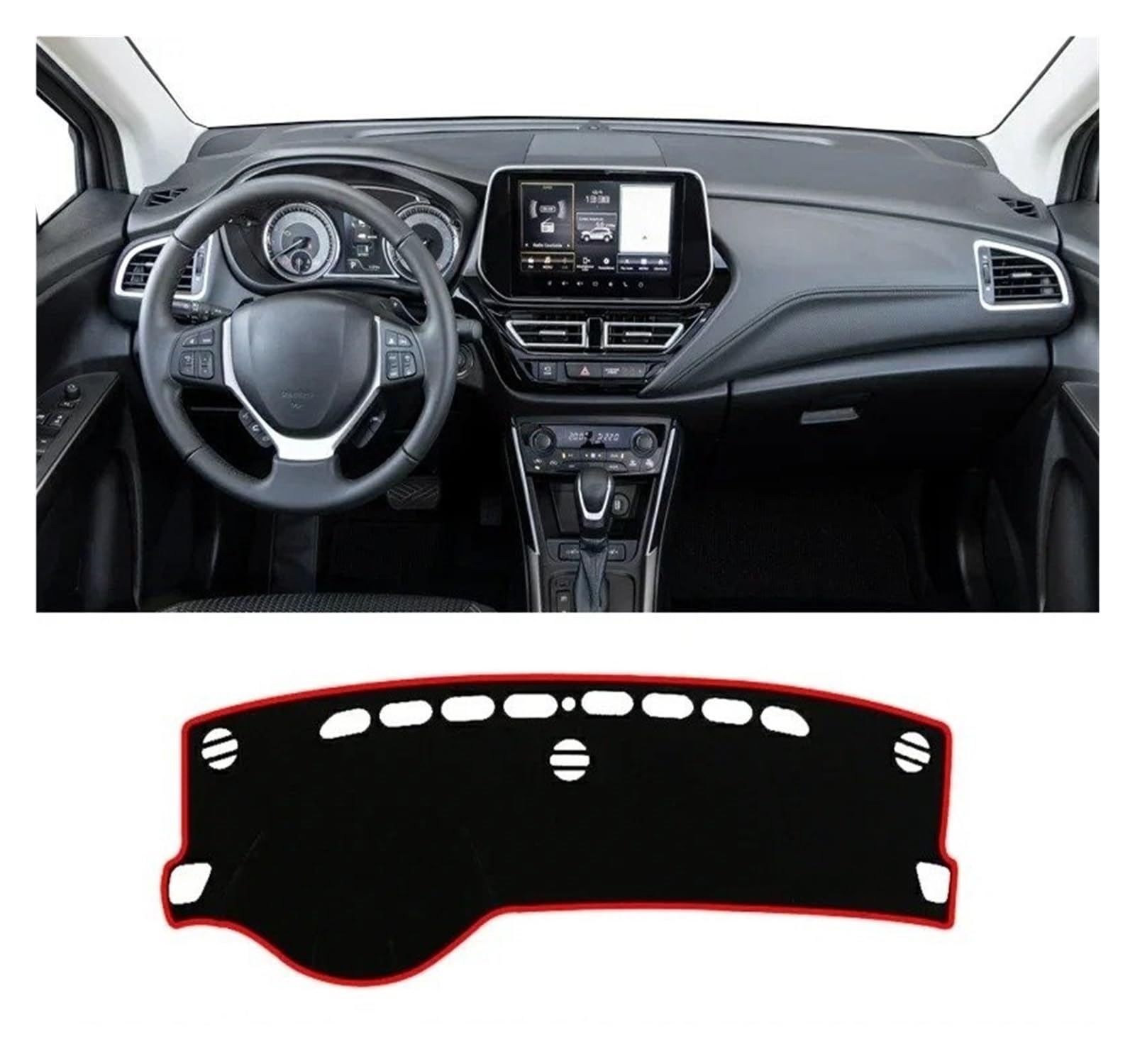 Armaturenbrettabdeckung Matte Für Suzuki Für S-Kreuz Für Scross MK3 2022 2023 2024 Für Hybrid Auto Dashboard Abdeckung Instrument Schreibtisch Sonnenschutz Matte Non-Slip Pad(A LHD Red Side) von YAKISA