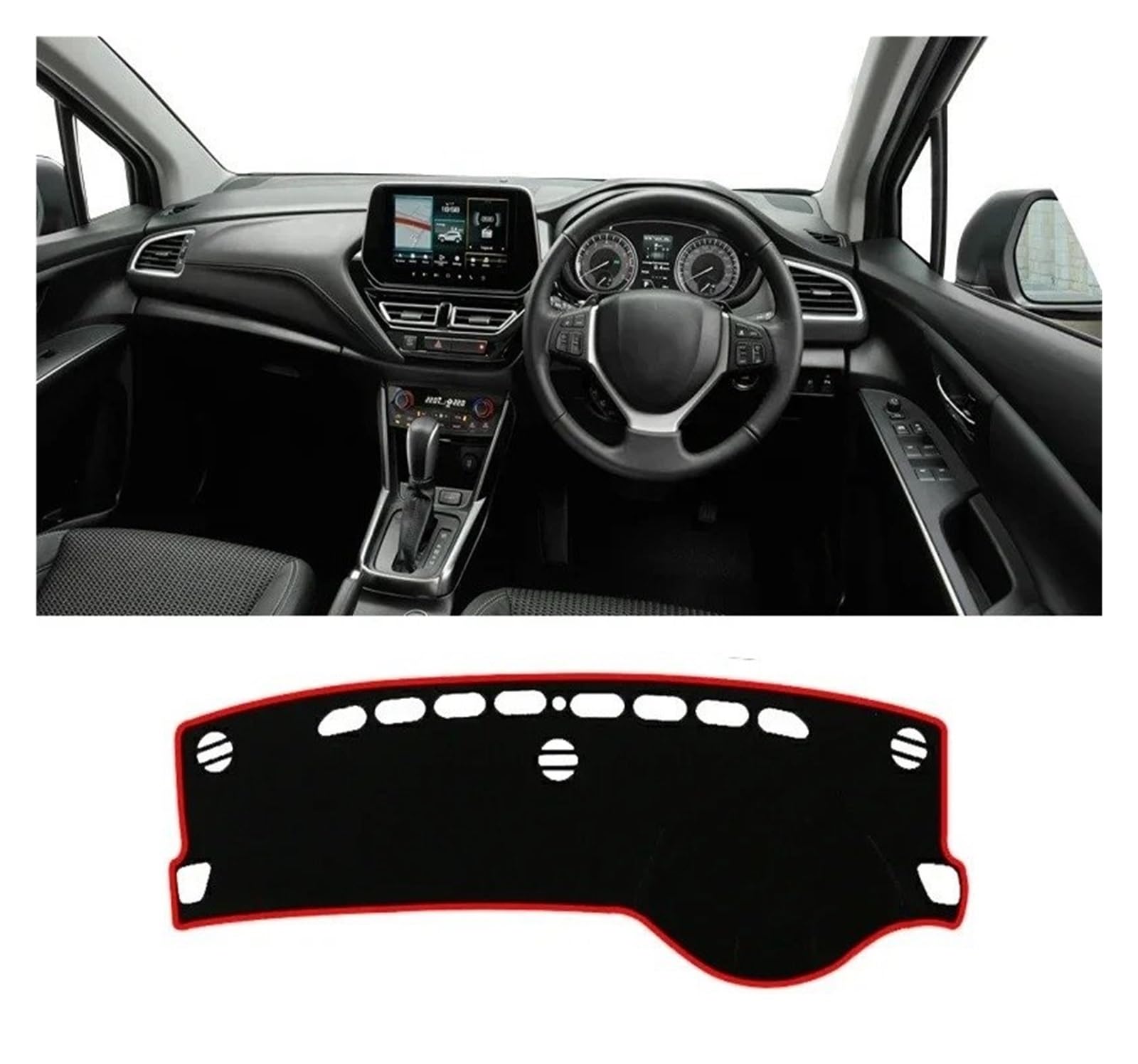 Armaturenbrettabdeckung Matte Für Suzuki Für S-Kreuz Für Scross MK3 2022 2023 2024 Für Hybrid Auto Dashboard Abdeckung Instrument Schreibtisch Sonnenschutz Matte Non-Slip Pad(A RHD Red Side) von YAKISA