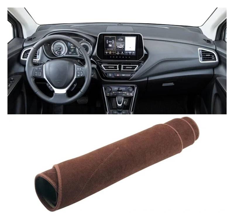 Armaturenbrettabdeckung Matte Für Suzuki Für S-Kreuz Für Scross MK3 2022 2023 2024 Für Hybrid Auto Dashboard Abdeckung Instrument Schreibtisch Sonnenschutz Matte Non-Slip Pad(B LHD Brown) von YAKISA