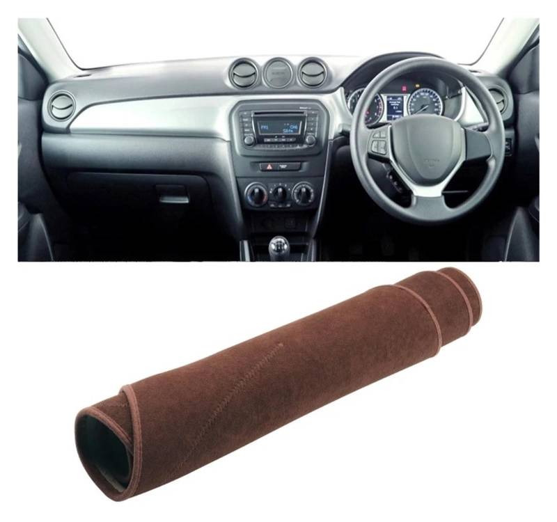 Armaturenbrettabdeckung Matte Für Suzuki Für Vitara LY 2015 2016 2017 2018 2019 2020 2021 2022 Auto Dashboard Abdeckung Vermeiden Licht Matte Instrument Teppich(B RHD Brown) von YAKISA