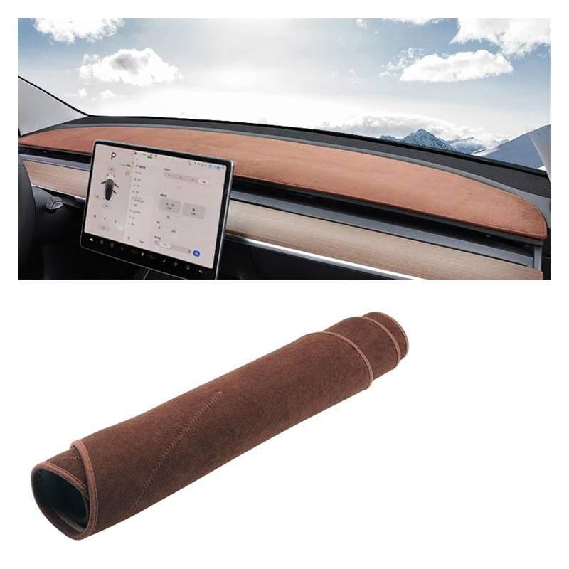 Armaturenbrettabdeckung Matte Für Tesla Für Modell 3 Y 2017 2018 2019 2020 2021 2022 2023 2024 Auto Dashboard Abdeckung Dash Matte Sonnenschutz Nicht-Slip Pad(B Brown) von YAKISA