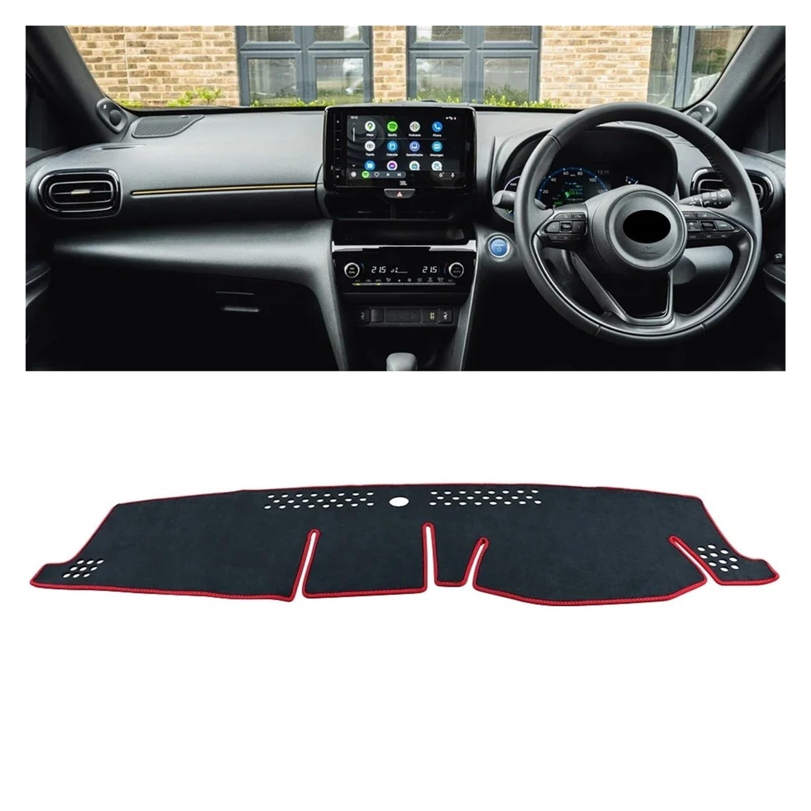 Armaturenbrettabdeckung Matte Für Toyota Für Yaris Für Cross XP210 2020 2021 2022 2023 2024 Auto Dashboard Abdeckung Dash Matte Sonnenschutz Nicht-Slip Pad Zubehör(RHD Black Red) von YAKISA