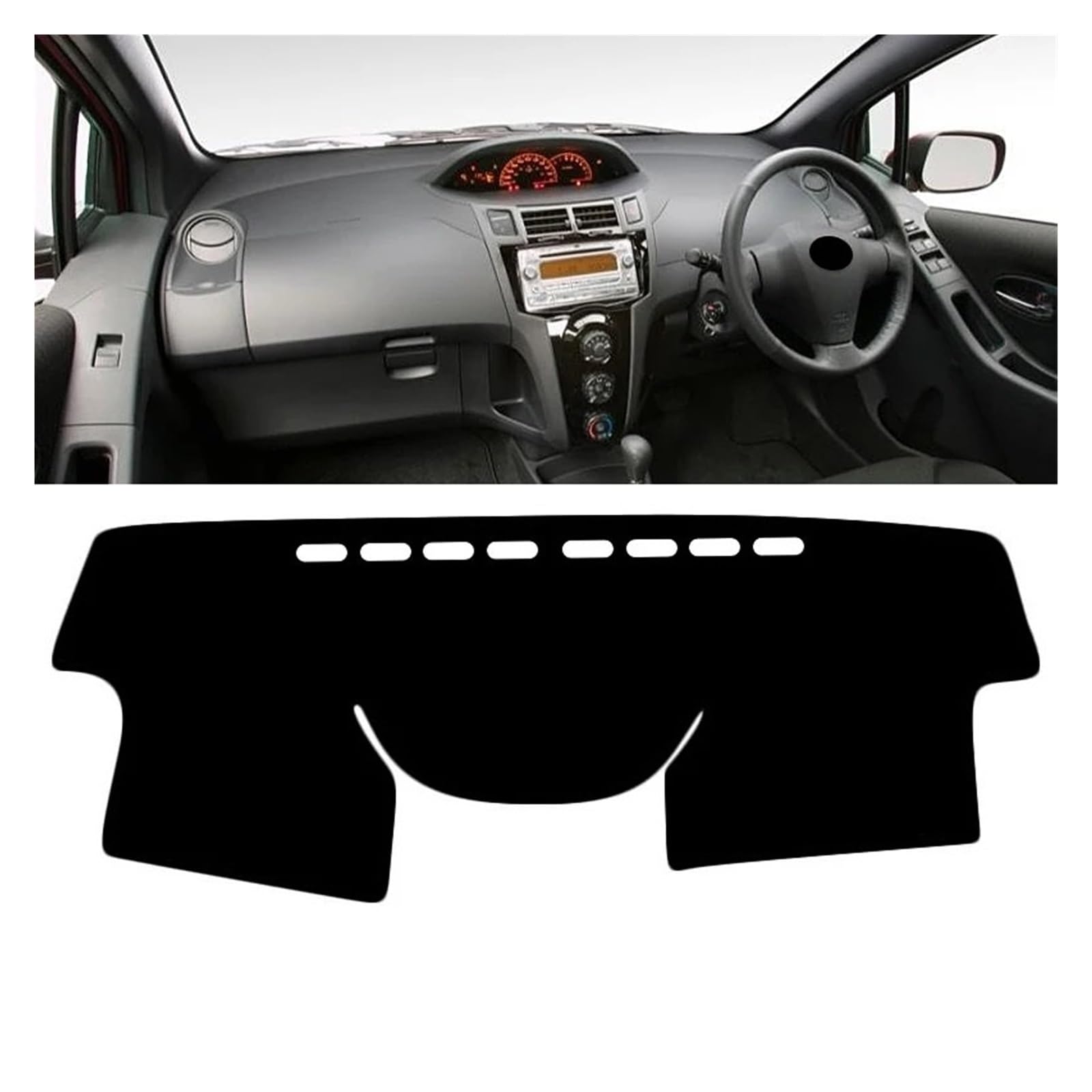 Armaturenbrettabdeckung Matte Für Toyota Für Yaris Für Vitz 2006 2007 2008 2009 2010 2011 Auto Dashboard Abdeckung Dash Matte Sonnenschutz Nicht-Slip Pad Zubehör(A Black Side RHD) von YAKISA