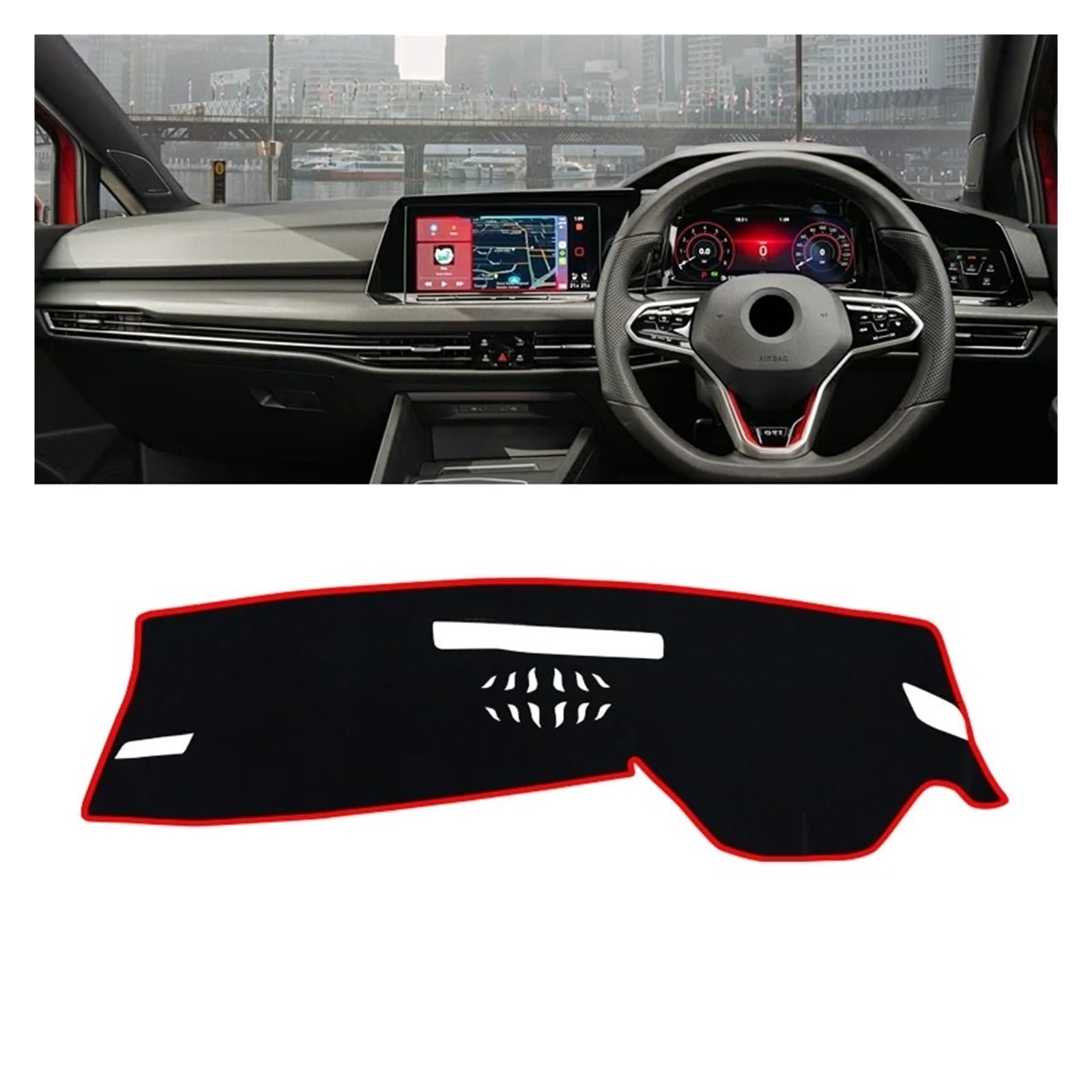 Armaturenbrettabdeckung Matte Für VW Für Golf 8 MK8 2020 2021 2022 2023 Auto Zubehör Dashboard Abdeckung Vermeiden Licht Pad Sonnenschutz Anti-Uv Teppiche Matte(A Red Side RHD) von YAKISA