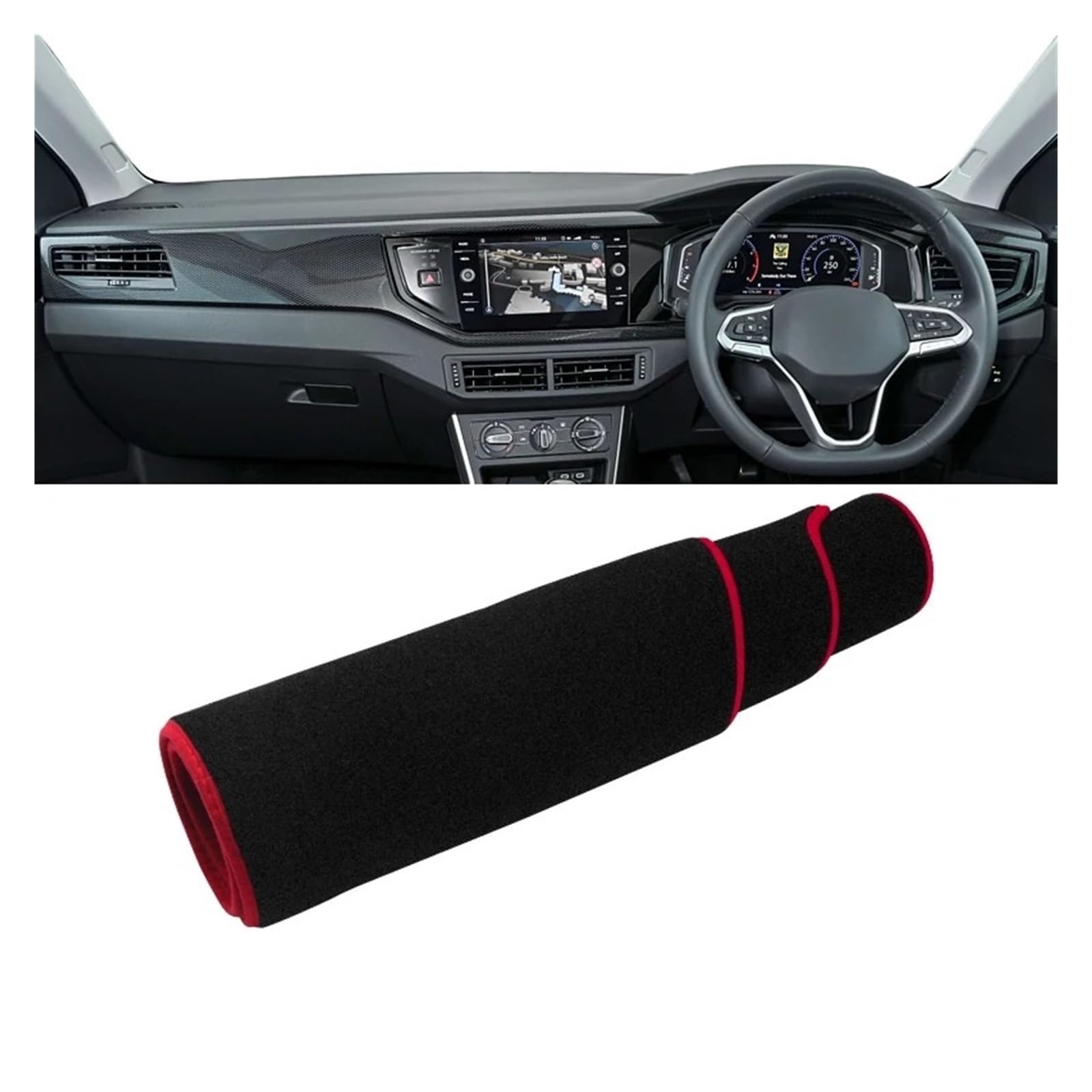 Armaturenbrettabdeckung Matte Für VW Für Polo AW AW1 MK6 2017 2018 2019 2020 2021 2022 Auto Dashboard Abdeckung Dash Matte Sonnenschutz Nicht-Slip Pad Zubehör(A Red Side RHD) von YAKISA