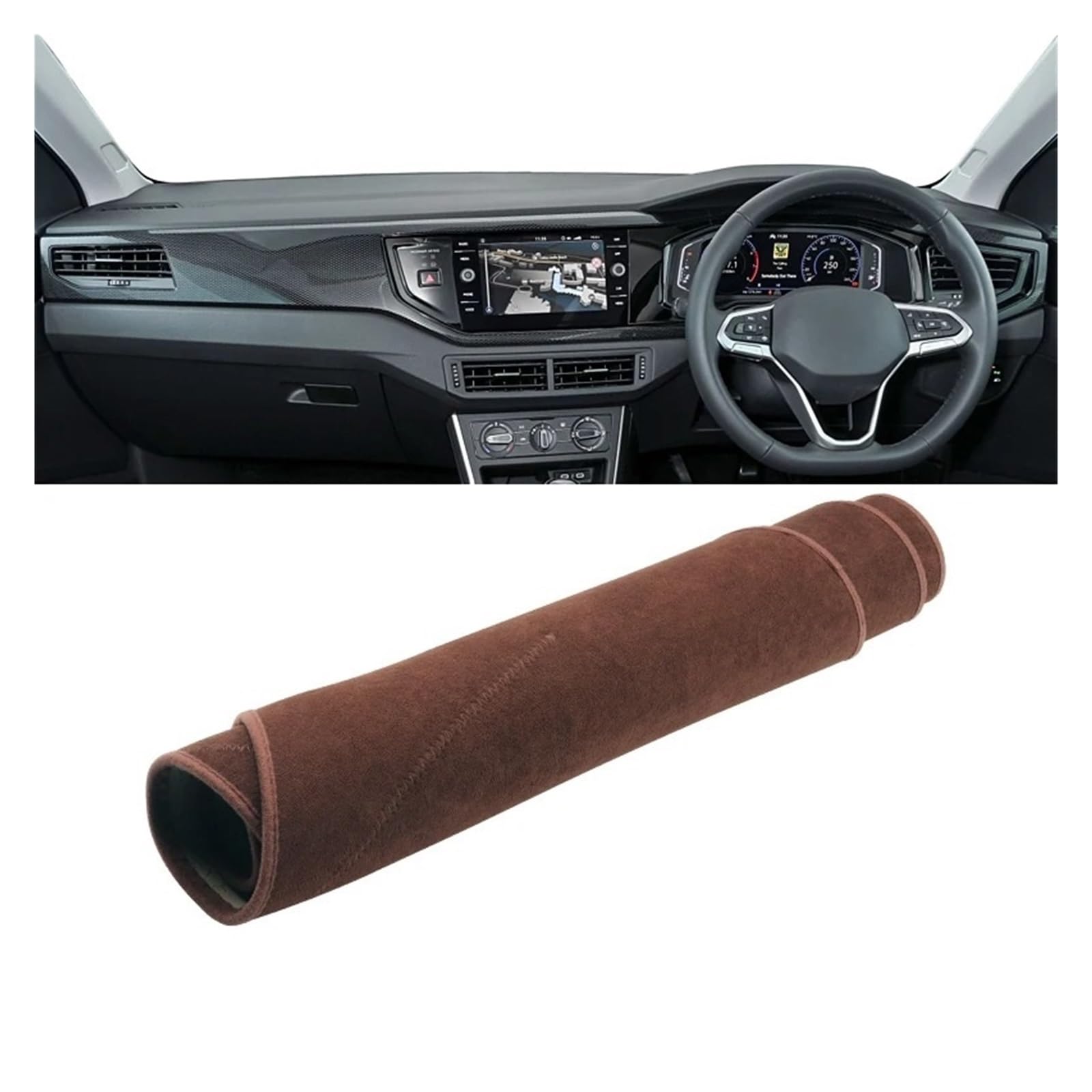 Armaturenbrettabdeckung Matte Für VW Für Polo AW AW1 MK6 2017 2018 2019 2020 2021 2022 Auto Dashboard Abdeckung Dash Matte Sonnenschutz Nicht-Slip Pad Zubehör(B Brown RHD) von YAKISA