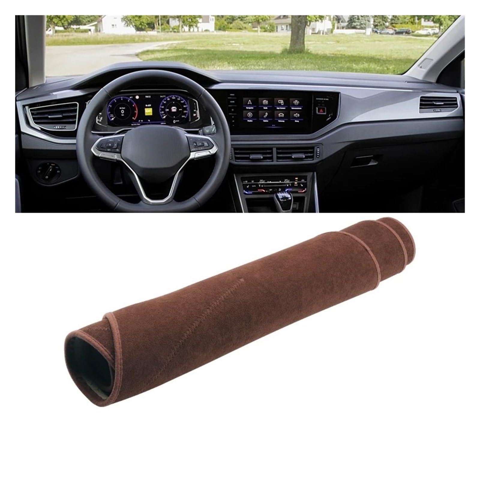 Armaturenbrettabdeckung Matte Für VW Für Polo AW AW1 MK6 2017 2018 2019 2020 2021 2022 Auto Dashboard Abdeckung Dash Sonnenschutz Matte Anti-rutsch-Pad(B Brown LHD) von YAKISA