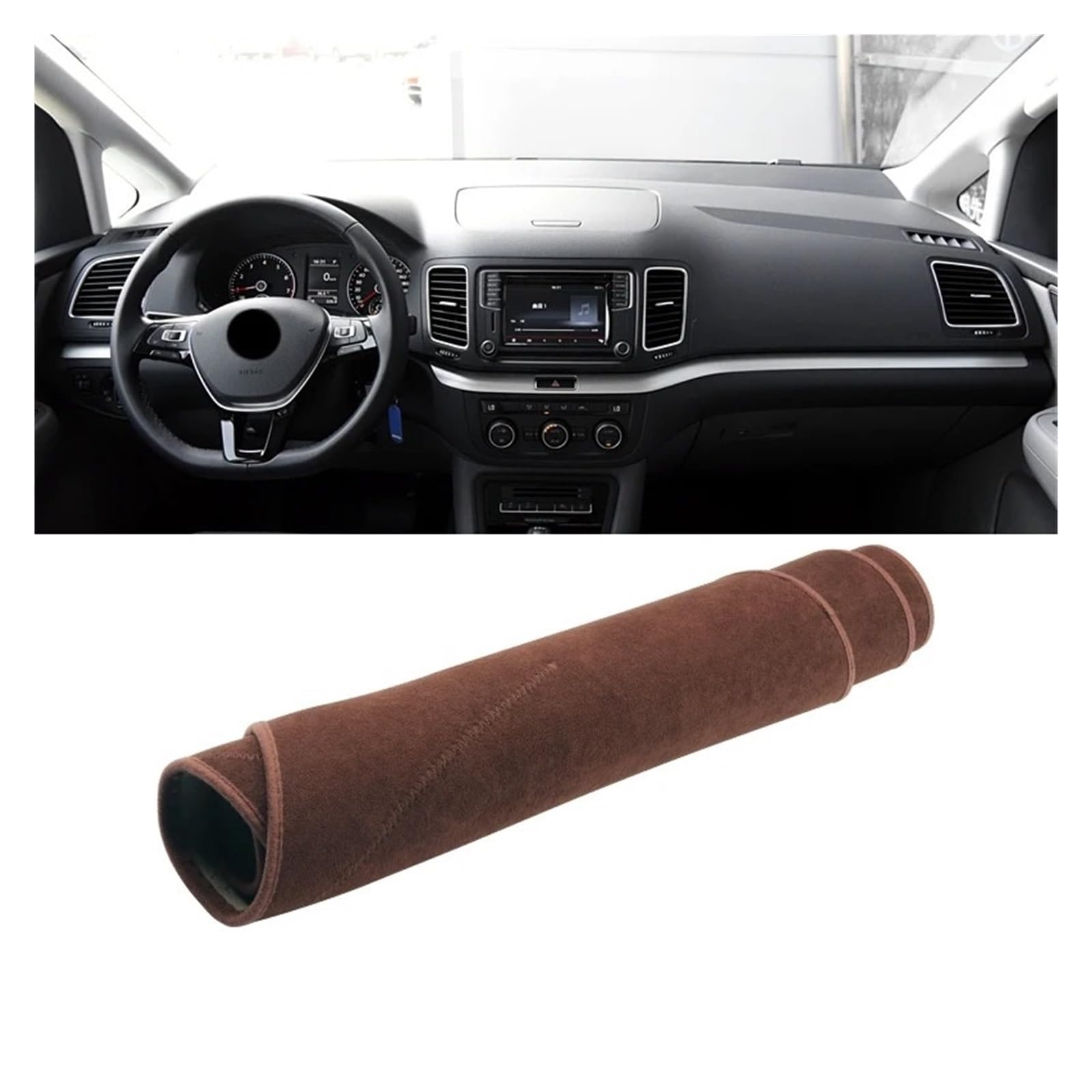 Armaturenbrettabdeckung Matte Für VW Für Sharan 7N 2012 2013 2014 2015 2016 2017 2018 2019 LHD Auto Dashboard Abdeckung Dash Sonnenschutz Matte Pad Zubehör(B Brown) von YAKISA