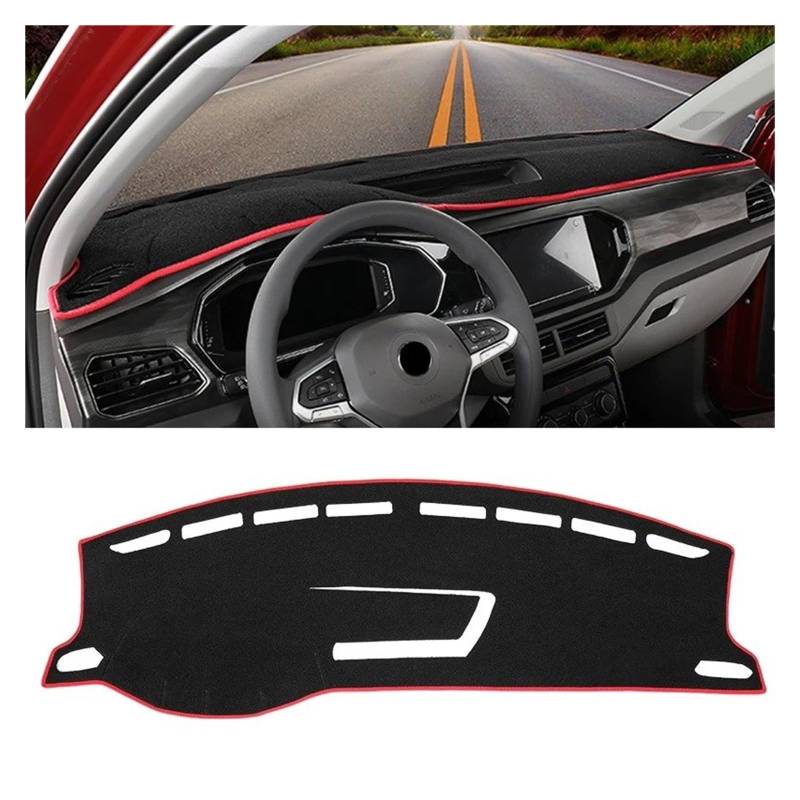 Armaturenbrettabdeckung Matte Für VW Für T-Kreuz Für TCross 2018-2023 Auto Dashboard Abdeckung Matte Sonnenschutz Pad Instrument Panel Teppiche Anti-Uv Zubehör(LHD Red Side) von YAKISA