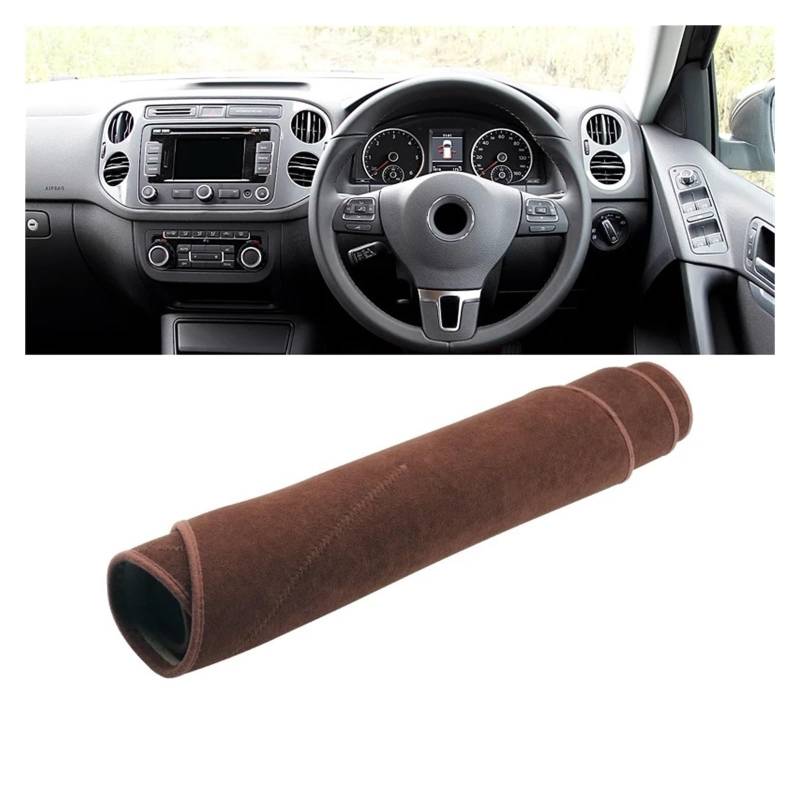 Armaturenbrettabdeckung Matte Für VW Für Tiguan MK1 2007 2008 2009 2010 2011 2012 2013 2014 2015 Auto Dashboard Abdeckung Dash Matte Sonnenschutz Pad Zubehör(B Brown RHD) von YAKISA