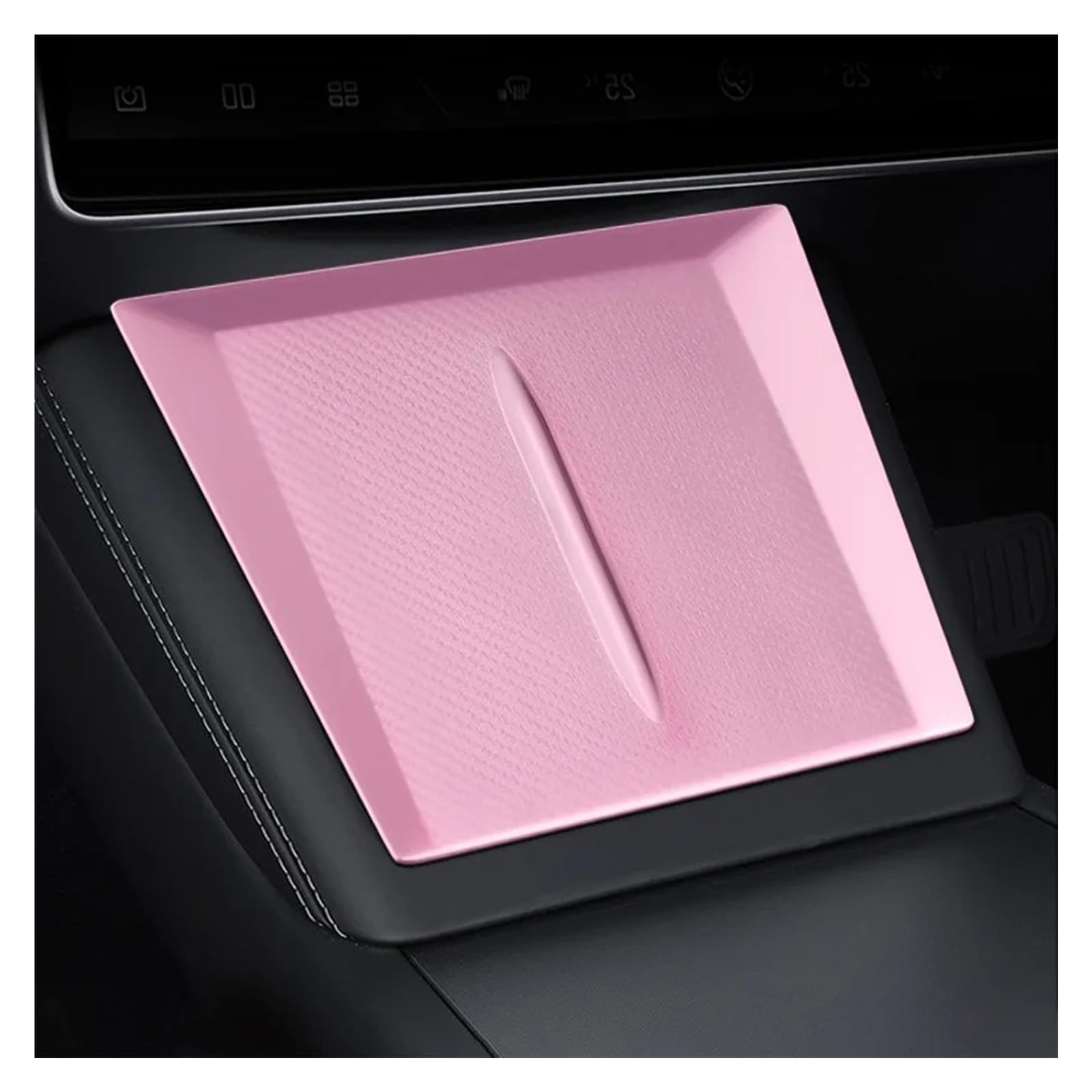 Für Tesla Für Modell 3 2024 Für Highland Drahtlose Lade Silikon Pad Center Control Lagerung Box Armlehne Box Unten Nicht-Slip Matte Auto Zentrale Steuerung Trim Aufkleber(Pink) von YAKISA