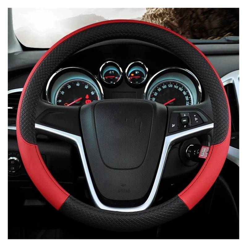 Lenkradbezug Für FIAT Für Grande Für Punto Für Avventura Für Urban Für Cross Für Abarth Für Punto Autozubehör Marke PU-Leder Autolenkradabdeckung Lenkrad Schutzhülle(Black Red) von YAKISA