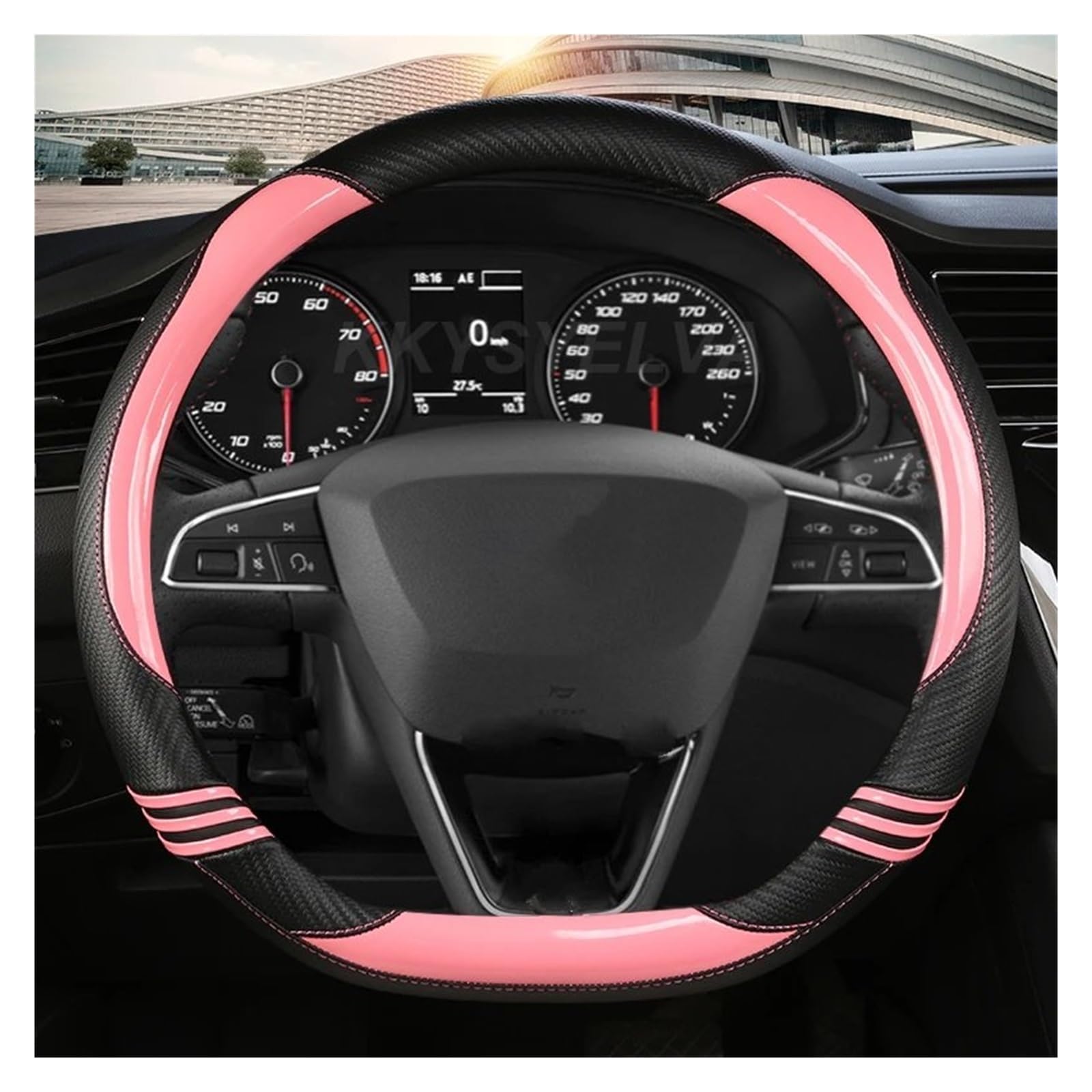 Lenkradbezug Für Hyundai Für Creta II 2021 2022 2023 2024 Autozubehör Mikrofaser Leder D Form Auto Lenkradbezug Lenkrad Schutzhülle(PINK D Shape) von YAKISA