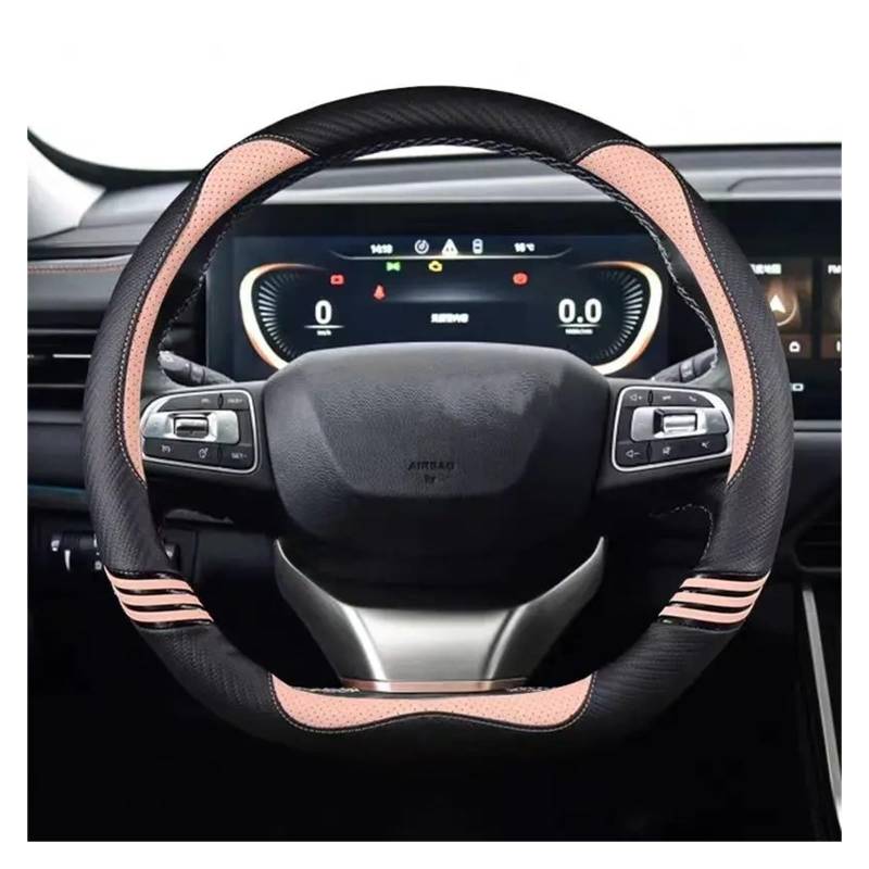 Lenkradbezug Für Peugeot 208 E208 2020 2021 2022 Autolenkradabdeckung Kohlefaser PU Leder Rutschfestes Autozubehör Lenkrad Schutzhülle(PINK D Shape) von YAKISA