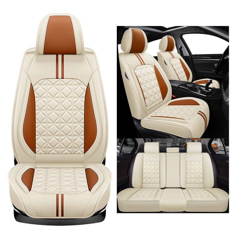 YALLIT Sitzbezüge Auto Autositzbezüge Universal Set für Alfa Romeo 147 156 159 166 Giulia Romeo Giulietta Mito Stelvio,Mg 6 Mg3 Auto Zubehör, Beige von YALLIT