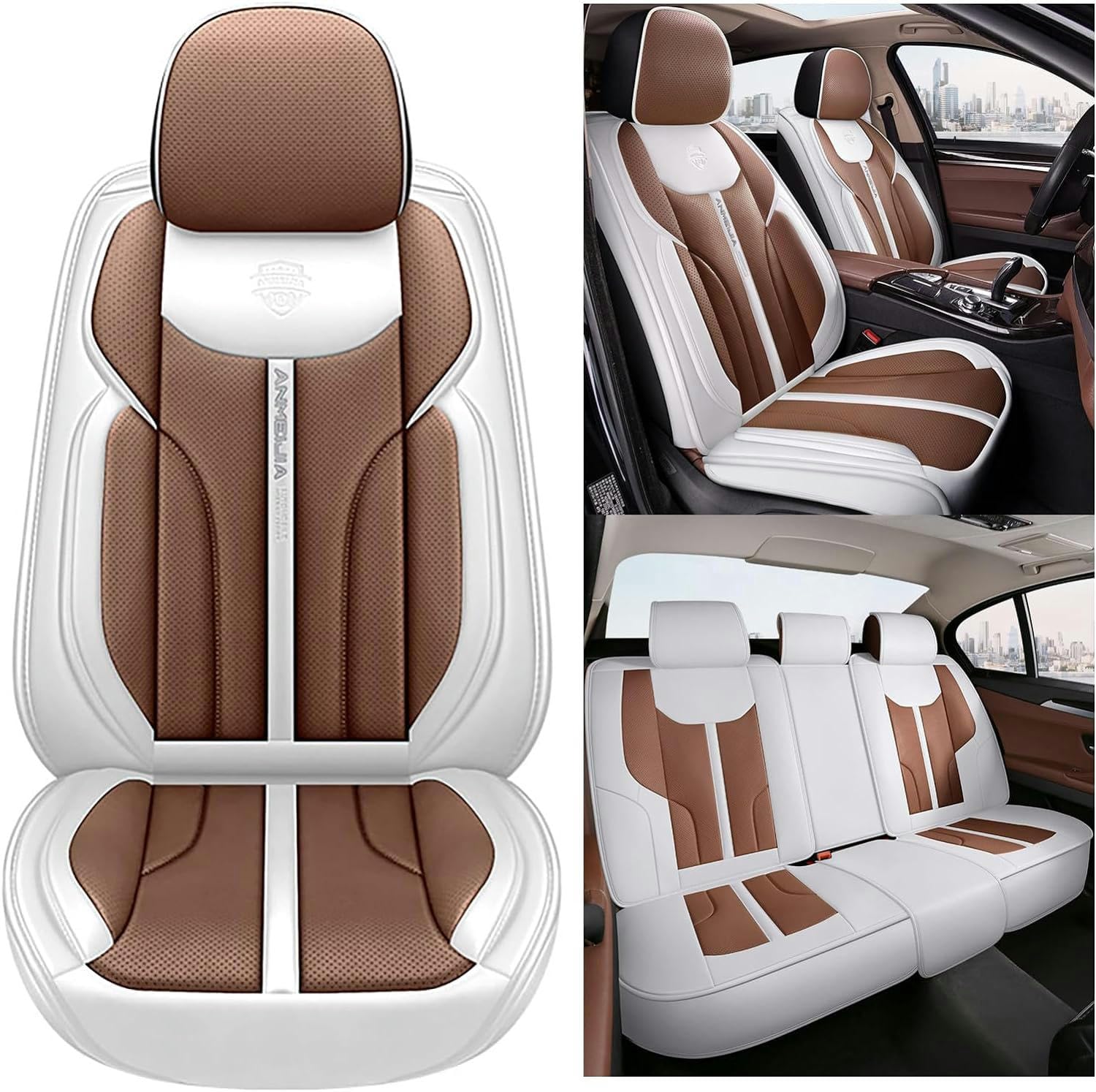 YALLIT Sitzbezüge Auto Autositzbezüge Universal Set für FIAT 500X Panda 500 Marea Palio Grande Punto Stilo UNO Tempra Tipo Auto Zubehör, braun von YALLIT