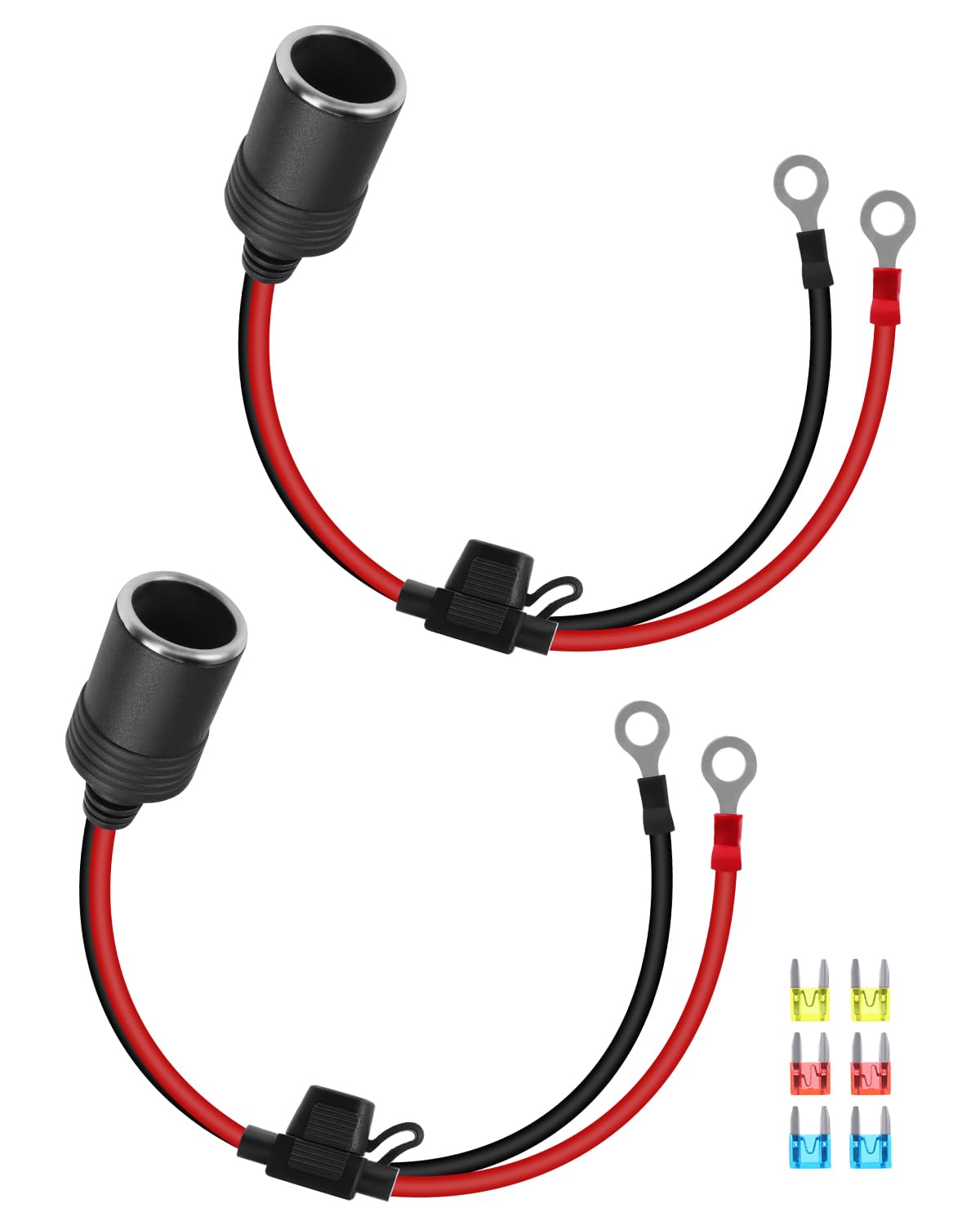 YANBORONSN 12V Zigarettenanzünder Steckdose Auto Stromkabel, 1FT Auto Zigarettenanzünder Buchse zu Ring Öse Klemmen Kabel mit 10A/15A/20A Sicherung (2PACK) von YANBORONSN