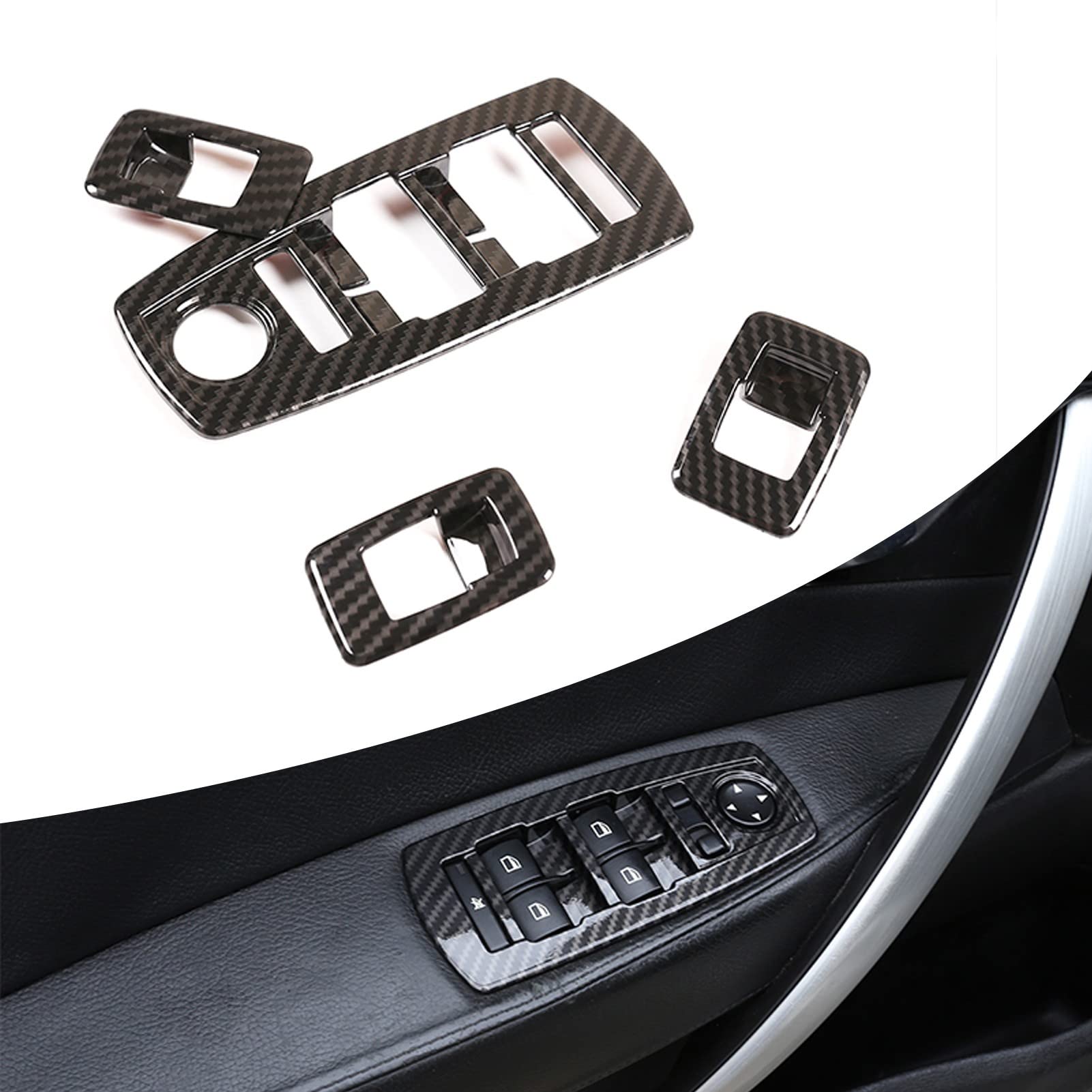 ABS Chrom Auto Fenster Glas Lifting Buttons Rahmen Trim Aufkleber für BMW X3 E83 2006–2010 Auto Innenraum Zubehör (Kohlefaser) von YANER