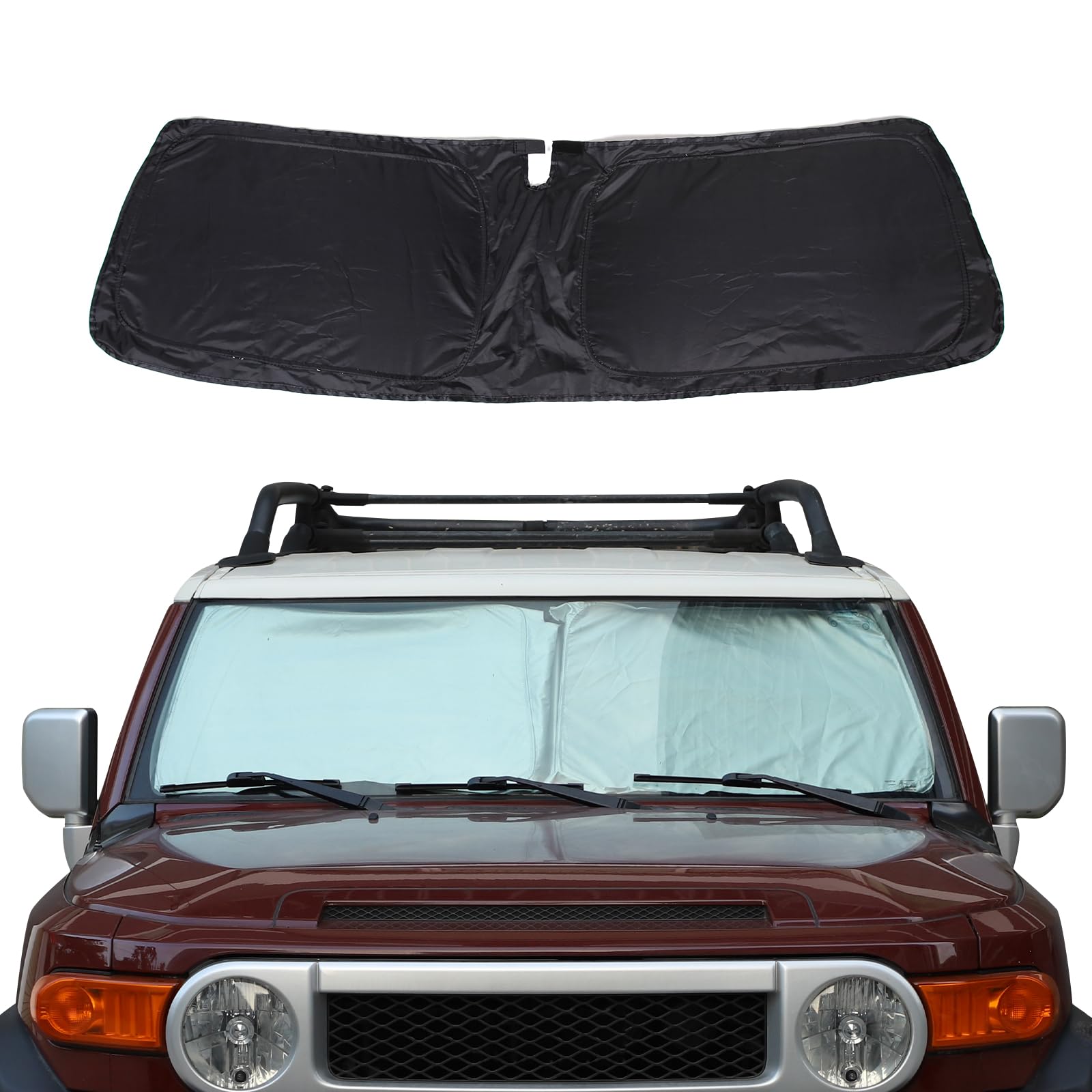 YANER Auto-Sonnenschutz für die Windschutzscheibe, kompatibel mit Toyota FJ Cruiser 2007–2021, Sonnenschutz für die Frontscheibe,blockiert UV-Strahlen, Sonnenblendenschutz, Hitzeschild von YANER