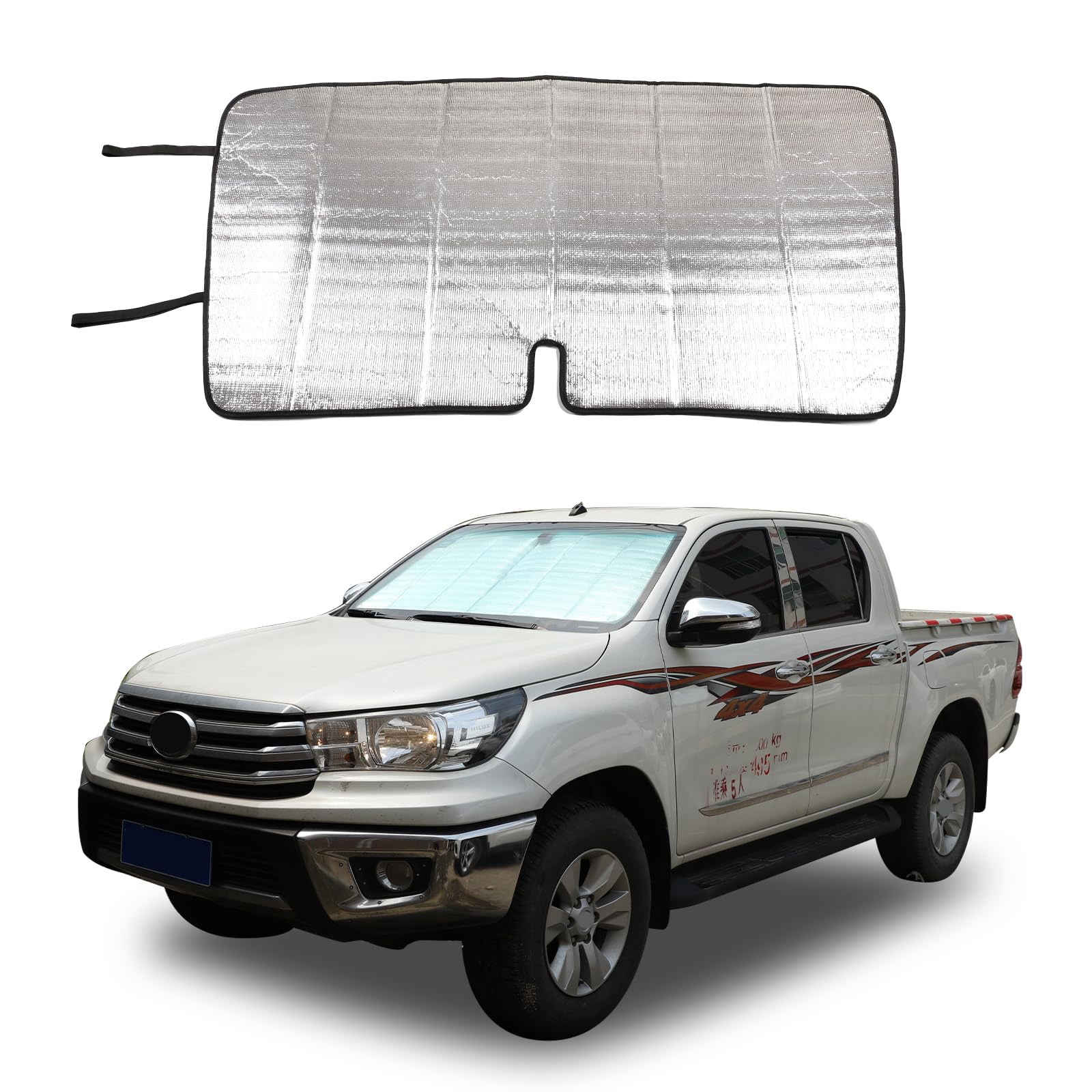 Auto Windschutzscheibe Sonnenschutz UV Ray Reflektor für Toyota Hilux 2015 2016 2017 2018 2019 2020 2021 Frontfenster Sonnenschutz Schild Abdeckung Faltbare reflektierende Sonnenblende von YANER