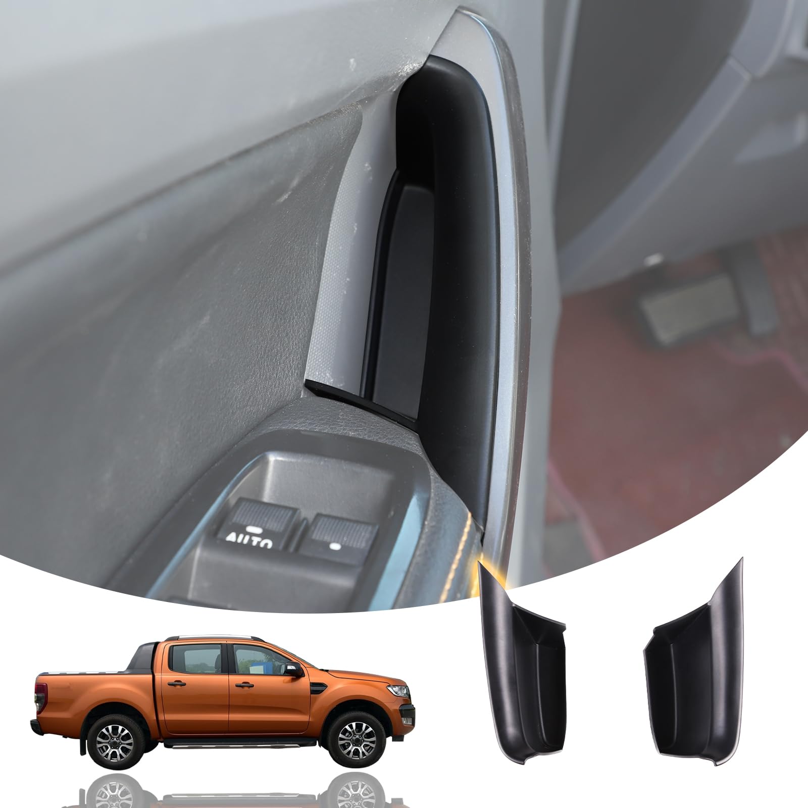 YANER Aufbewahrungsbox für die Tür, kompatibel mit Ford Ranger 2015–2022, vordere Reihe, Aufbewahrungstaschen, Armlehne, Telefonbehälter mit Griff, ABS-Ablage mit Matten, Handschuh, Palette von YANER