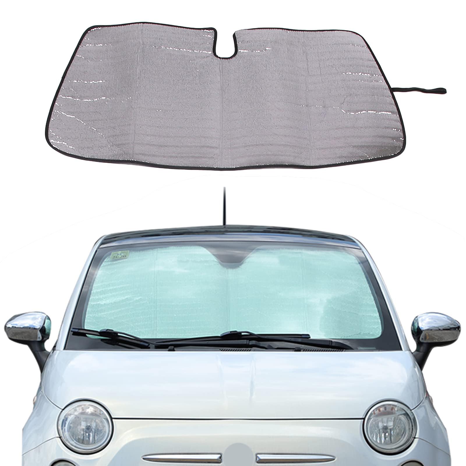 Auto Windschutzscheibe Sonnenschutz UV Ray Reflektor Kompatibel mit FIAT 500 2010-2024 Abarth 595 2014-2024 Frontscheibe Sonnenschutz Schild Abdeckung Faltbare Reflektierende Sonnenblende von YANER