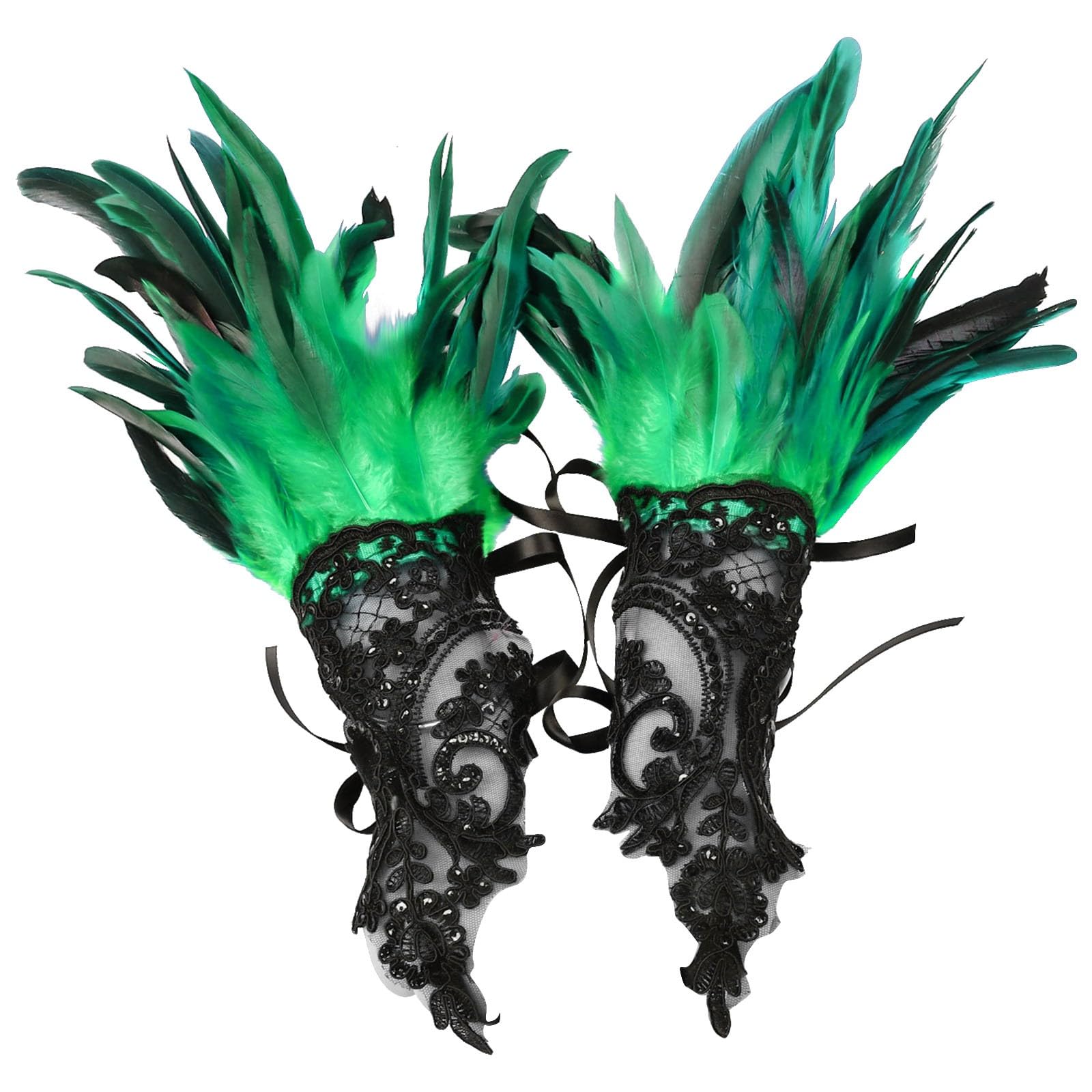 YANFJHV Feder dekorative Handschuhe Karneval Party Kostüm Zubehör Maskerade Show Bauchtanzkostüm (Green, One Size) von YANFJHV