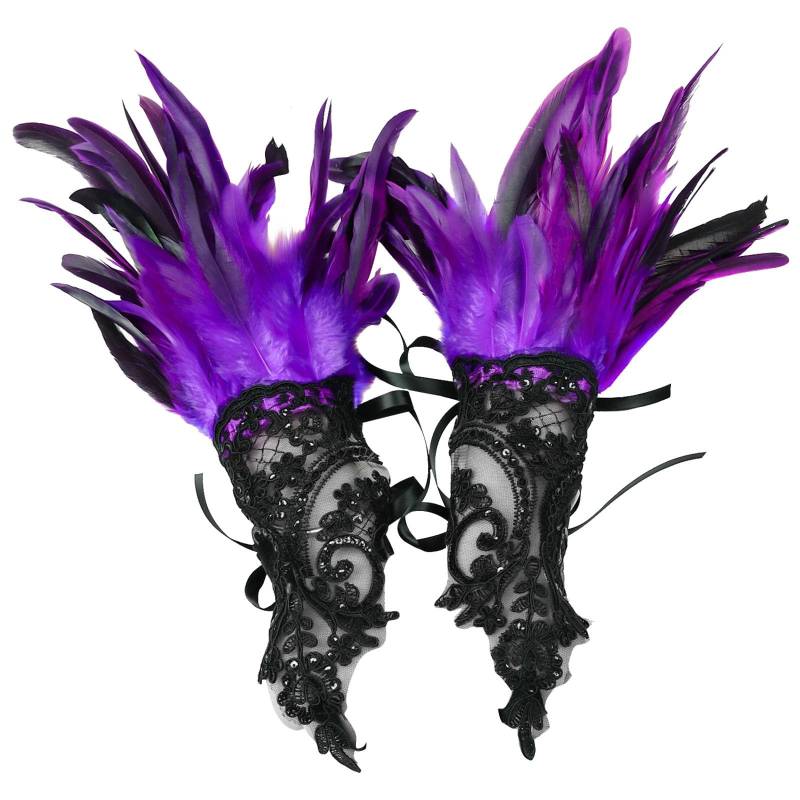 YANFJHV Feder dekorative Handschuhe Karneval Party Kostüm Zubehör Maskerade Show Bauchtanzkostüm (Purple, One Size) von YANFJHV