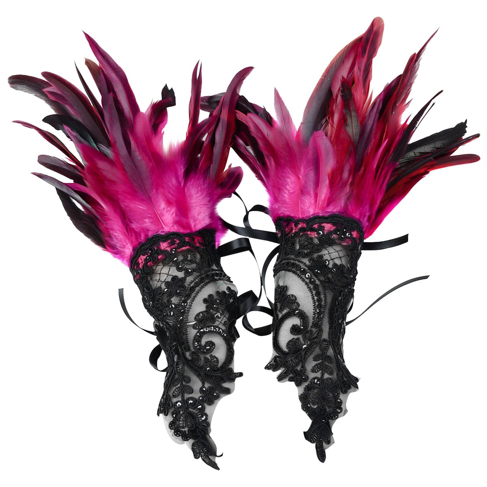 YANFJHV Feder dekorative Handschuhe Karneval Party Kostüm Zubehör Maskerade Show Schöne Stoff (Hot Pink, One Size) von YANFJHV