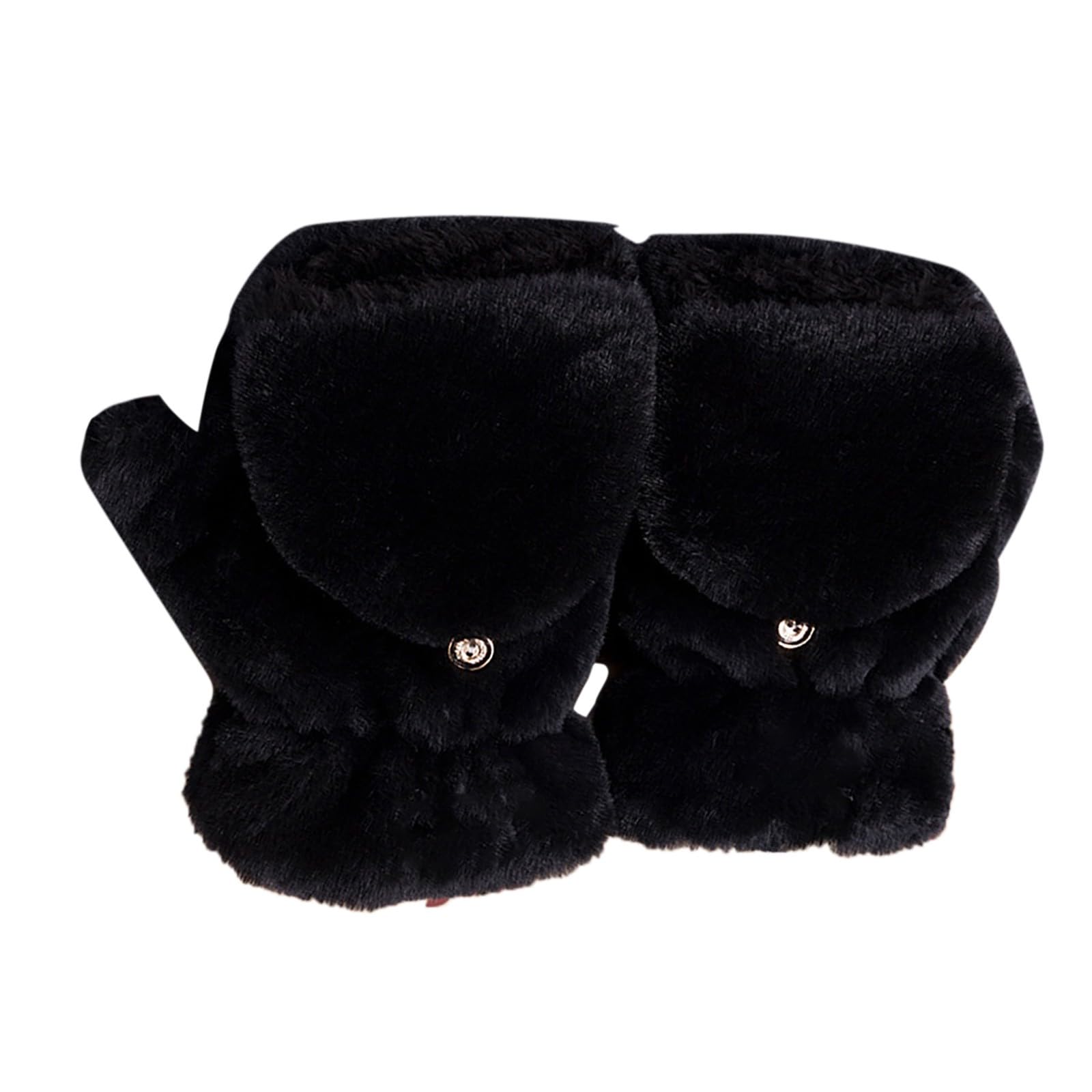 YANFJHV Frauen Mädchen Handschuhe Warme Weiche Nette Katze Plüsch Cabrio Flip Top Winter Fingerlose Dicke Fäustlinge Für Teen Hautpflege Handschuhe Stoffhandschuhe Damen Grau (Black, A) von YANFJHV