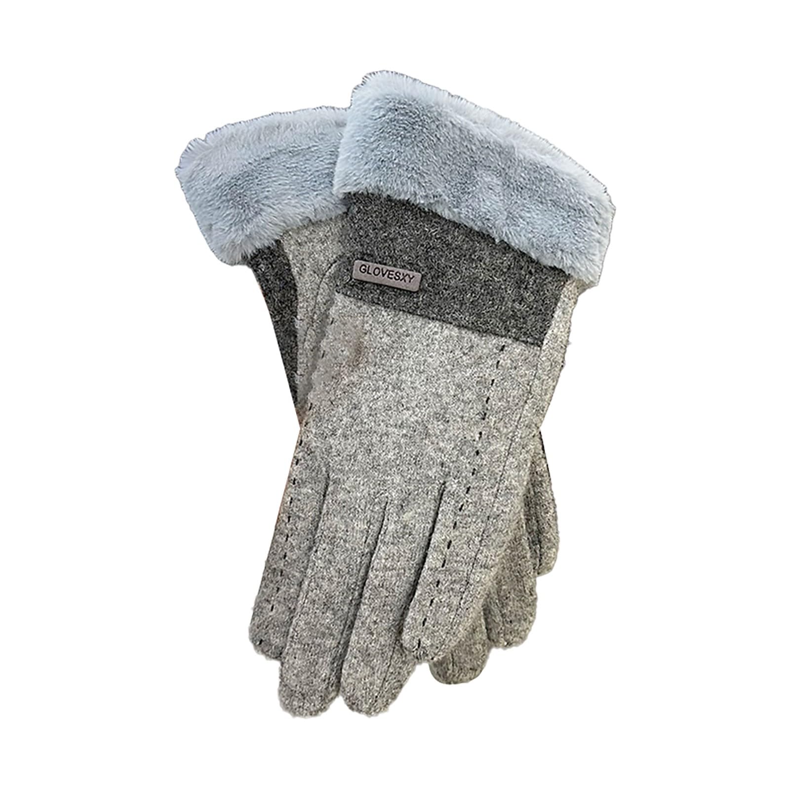 YANFJHV Warme Winter-Fahrradhandschuhe für Damen, samtverdickt, kalt und winddicht Fingerlose Handschuhe Schwarz Damen (Grey, One Size) von YANFJHV