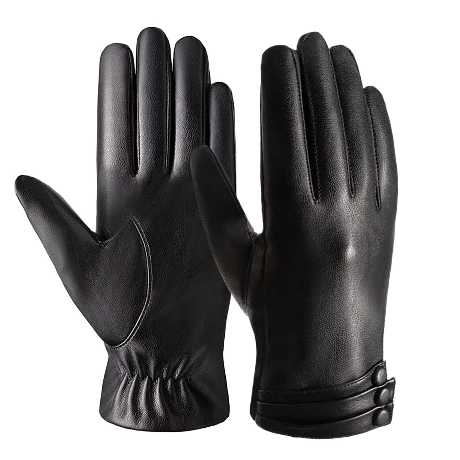 YANFJHV Wasserdichte Touchscreen-Winter-Lederhandschuhe Damen-warme Fäustlinge gefütterte Handschuhe Stoffhandschuhe Schwarz Damen (Black, One Size) von YANFJHV