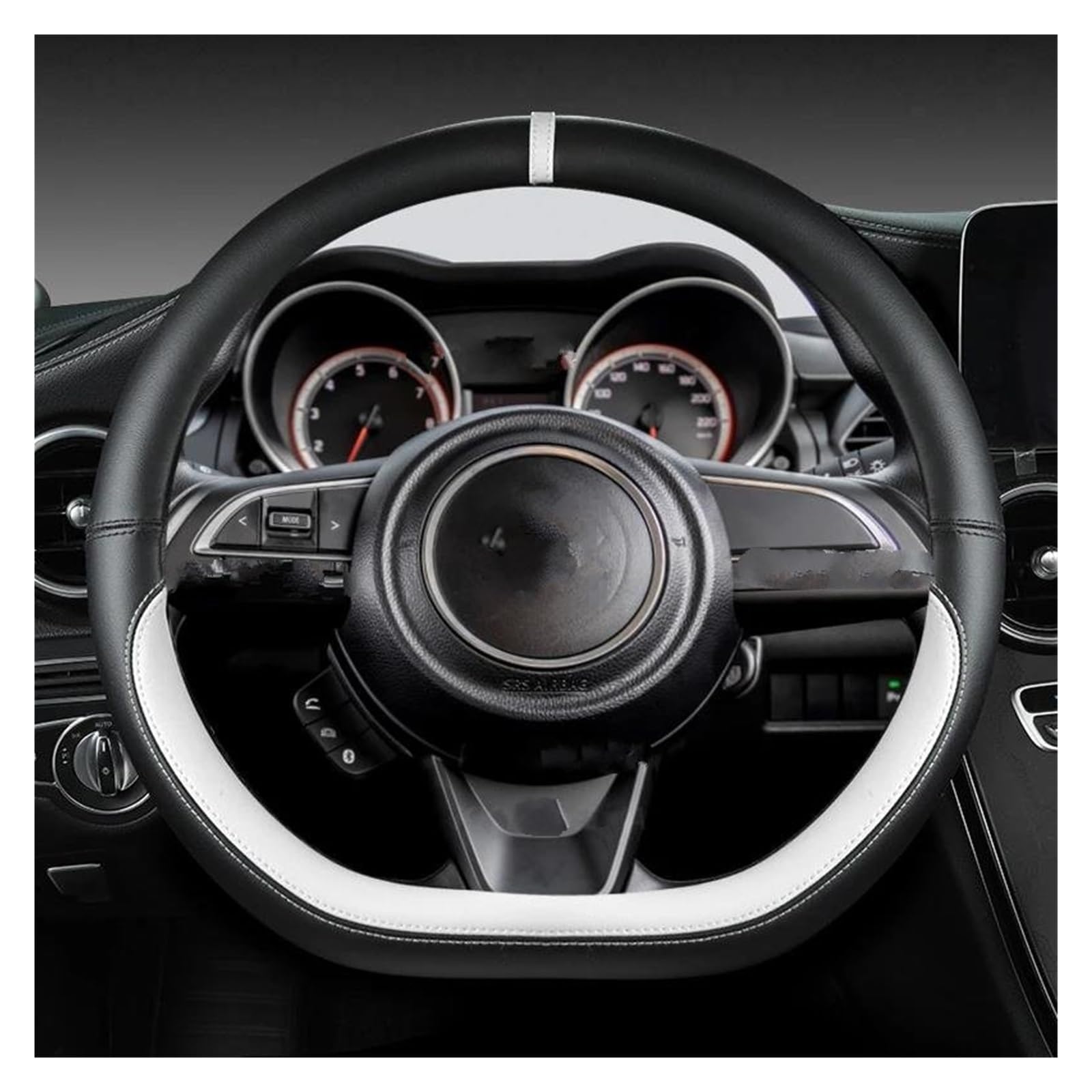 Mikrofaser Leder D Form 38cm Auto Lenkrad Abdeckung Für Suzuki Für Swift 2017 2018 2019 2020 2021 2022 Sport Auto Zubehör Lenkrad Bezug Lenkradabdeckung (Farbe : White) von YANGTINGTING