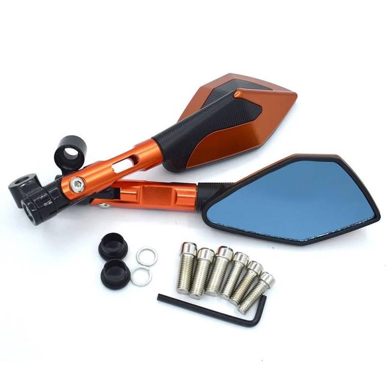 Motorrad Außenspiegel Universal CNC Motorrad Rearview Außenspiegel 8mm 10mm Für Kawasaki Motorrad Rückspiegel(Orange) von YANGTINGTING