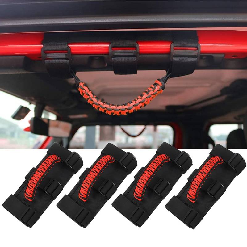 4 Stück Haltegriffe Überrollbügel Paracord Handgriff Heavy Duty Griffe für Wrangler TJ CJ YJ JK JKU JL JLU Sahara Freedom Rubicon Unlimited X Gladiator JT 1955–2022 UTV ATV (rot) von YANN