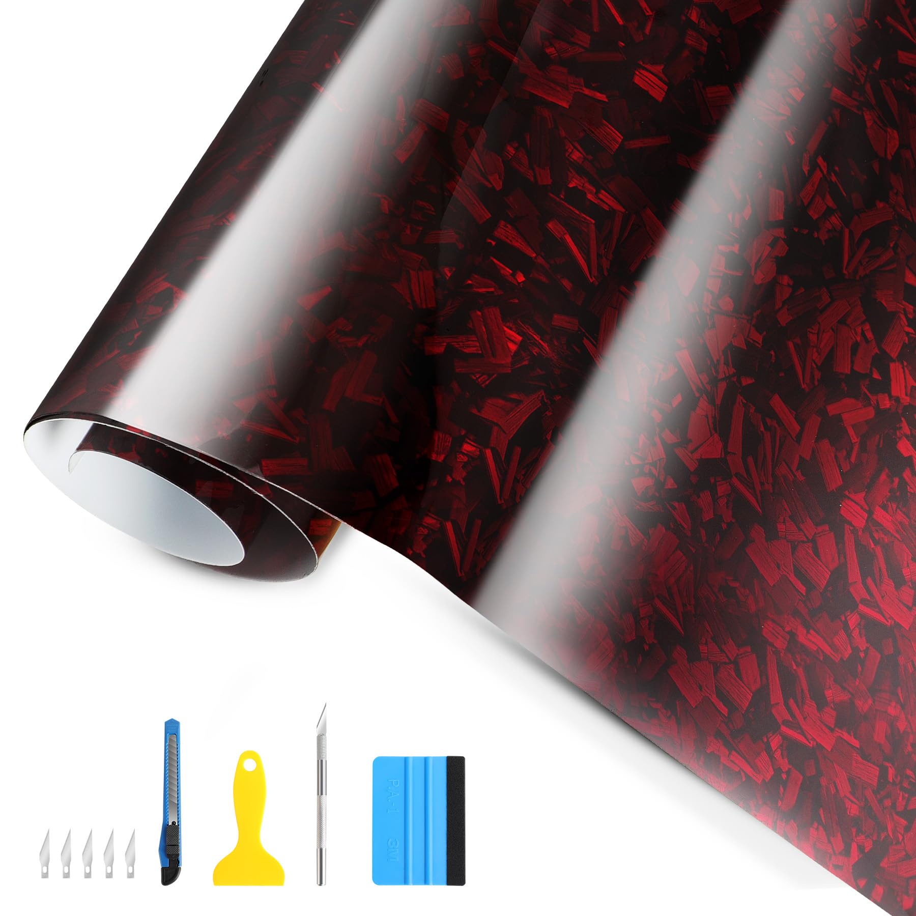 YAOBLUESEA 3D Flexibel Autofolie, Forged Carbon Auto Folie, Glanz Wasserdicht Auto Folie, Lackschutzfolie Autoaufkleber für Auto Motorrad Computer Möbel Dekoration(150x30cm, rot) von YAOBLUESEA